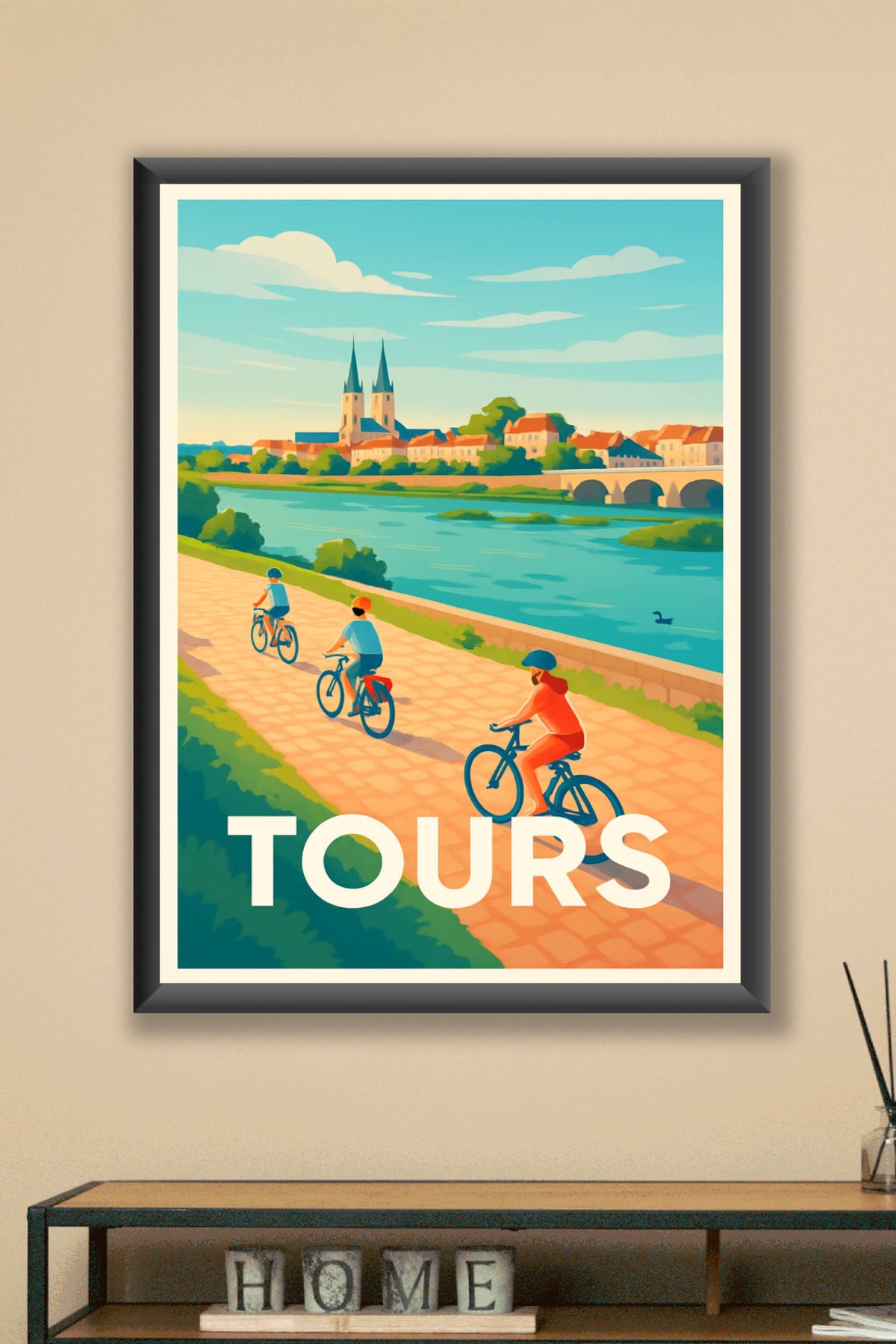 Affiche Tours — Balade à vélo au bord de la Loire · poster d'art de Tours