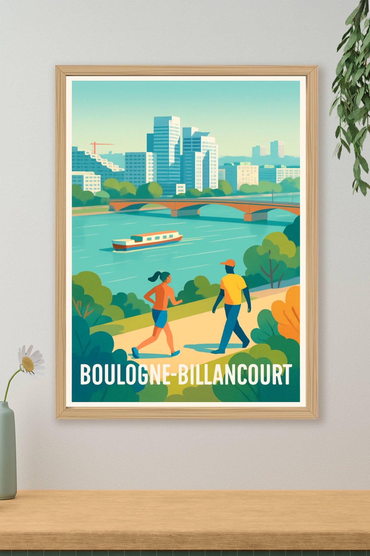 Affiche Boulogne-Billancourt — Promenade au bord de la Seine · poster d'art de Boulogne-Billancourt