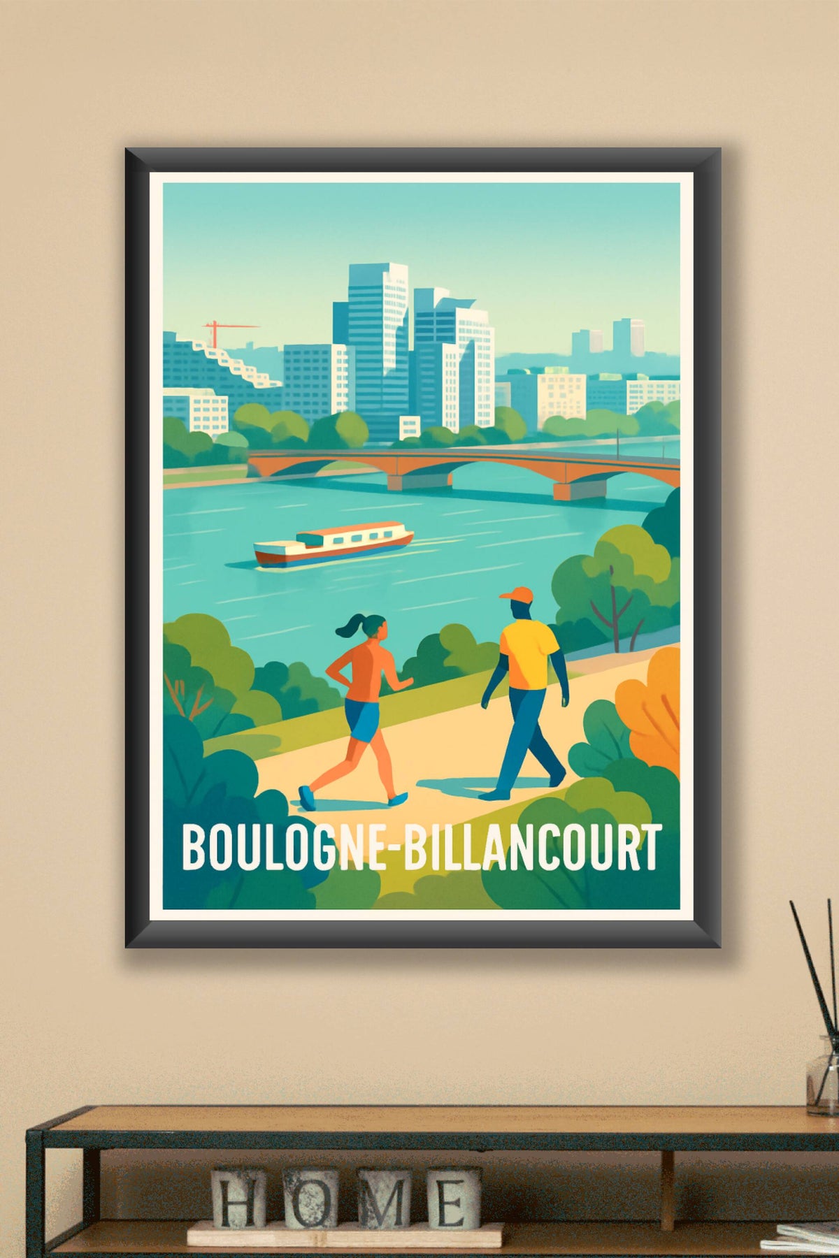 Affiche Boulogne-Billancourt — Promenade au bord de la Seine · poster d'art de Boulogne-Billancourt