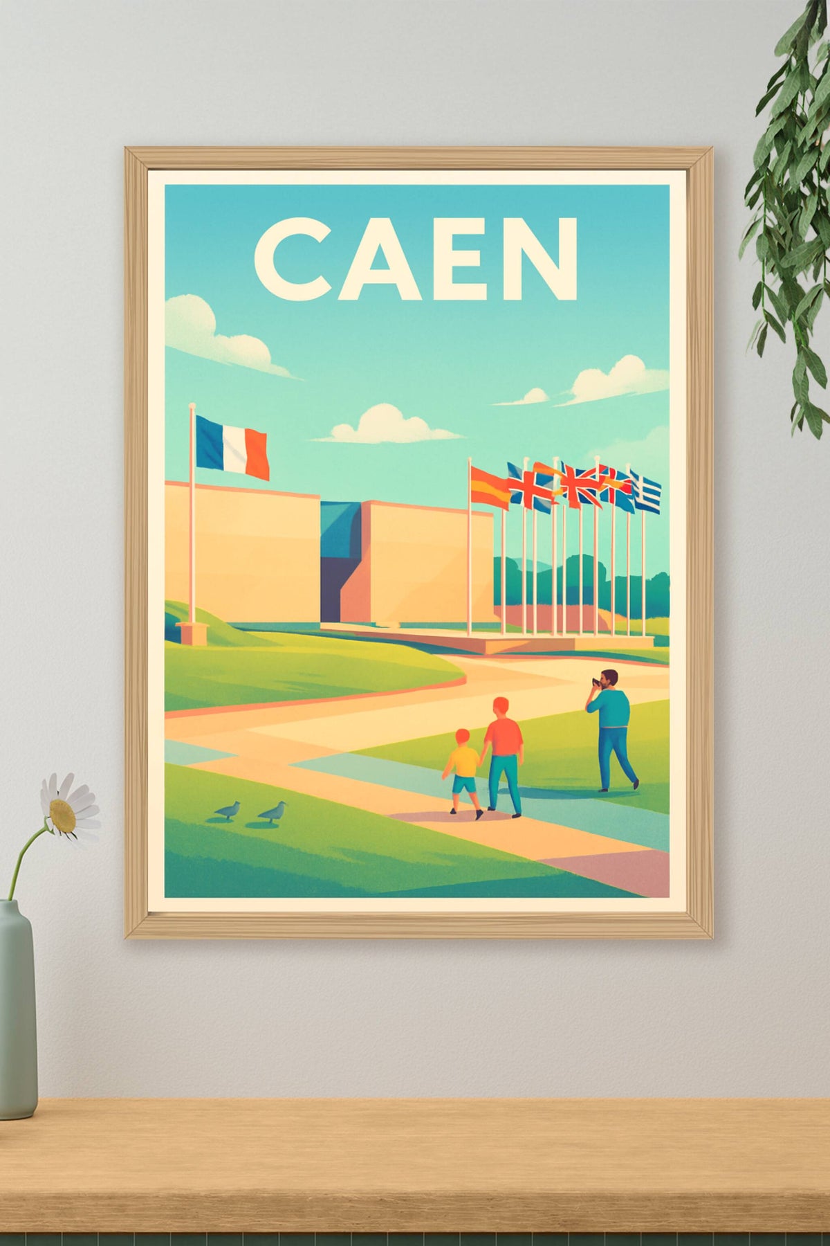 Affiche Caen — Escapade rétro aux plages normandes · poster d'art de Caen