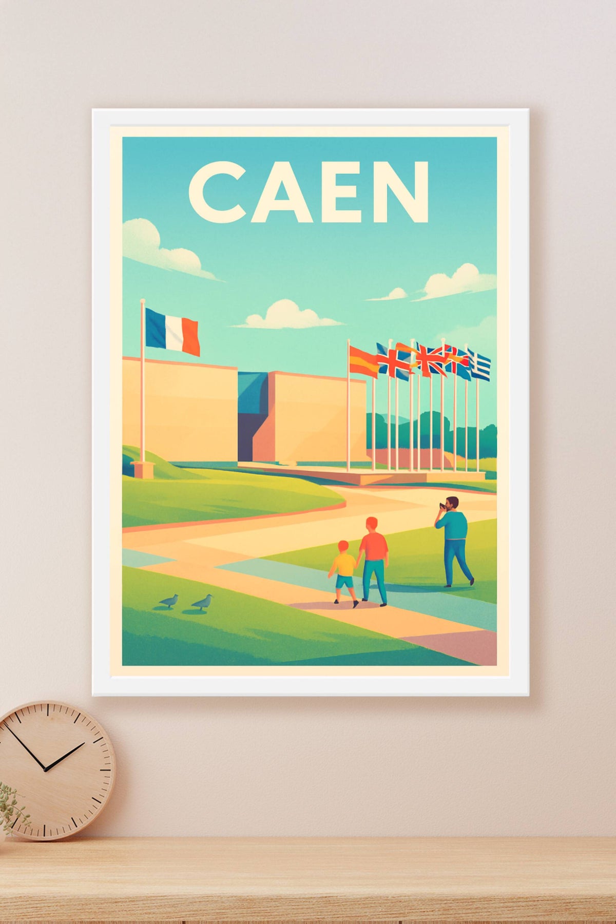 Affiche Caen — Escapade rétro aux plages normandes · poster d'art de Caen