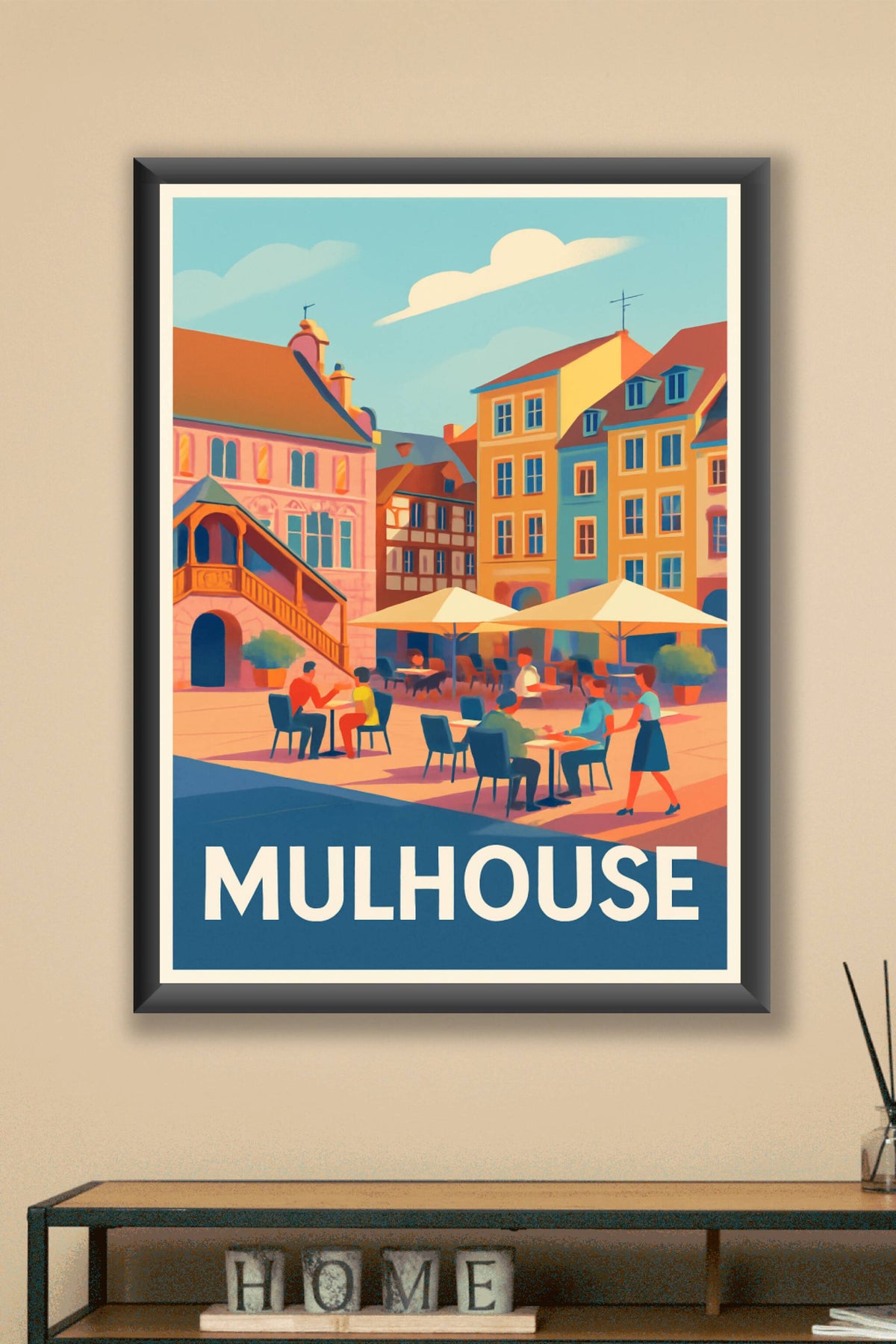 Affiche Mulhouse — La douceur d'une terrasse alsacienne · poster d'art de Mulhouse