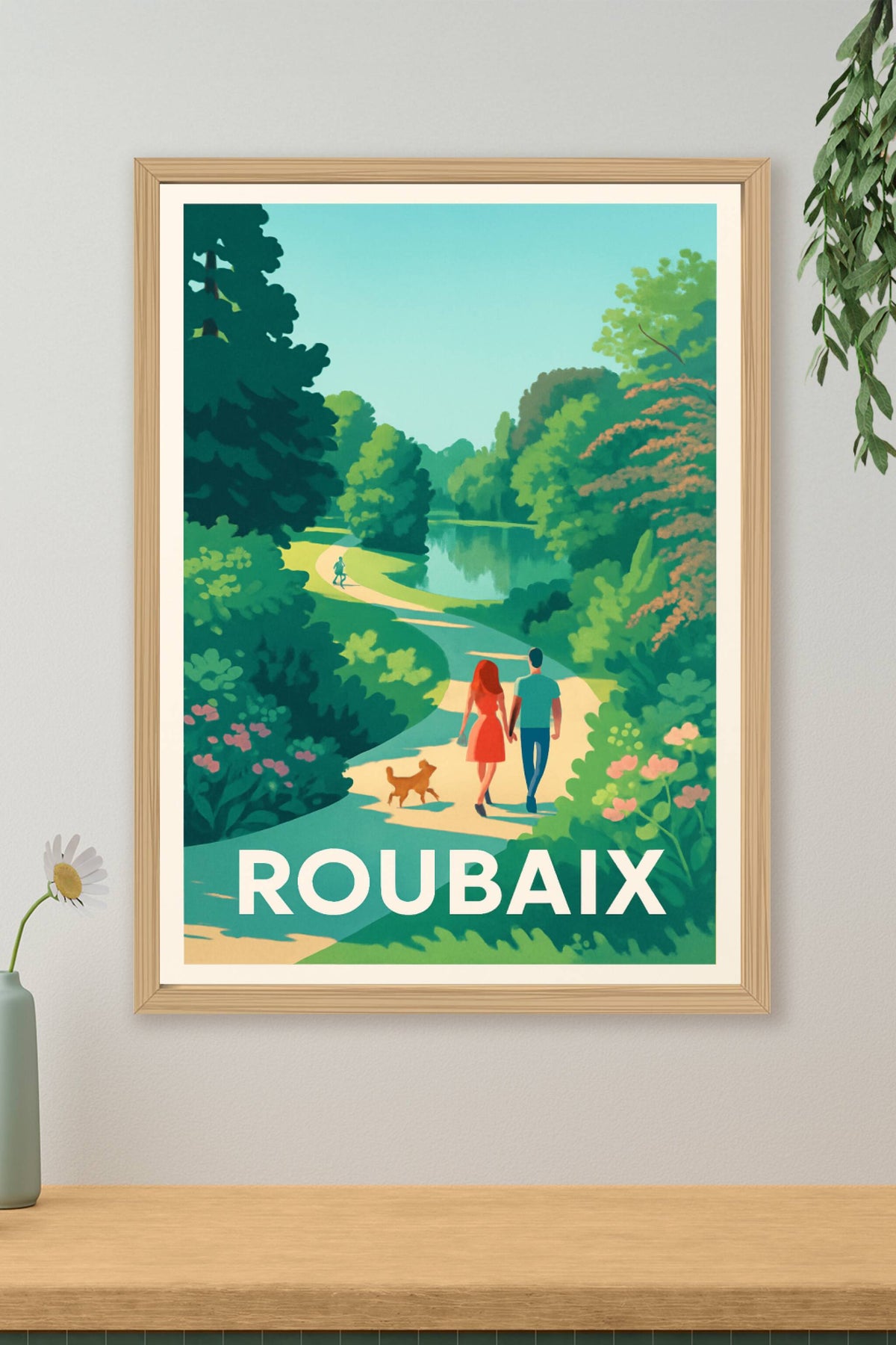 Affiche Roubaix — Promenade bucolique en duo · poster d'art de Roubaix