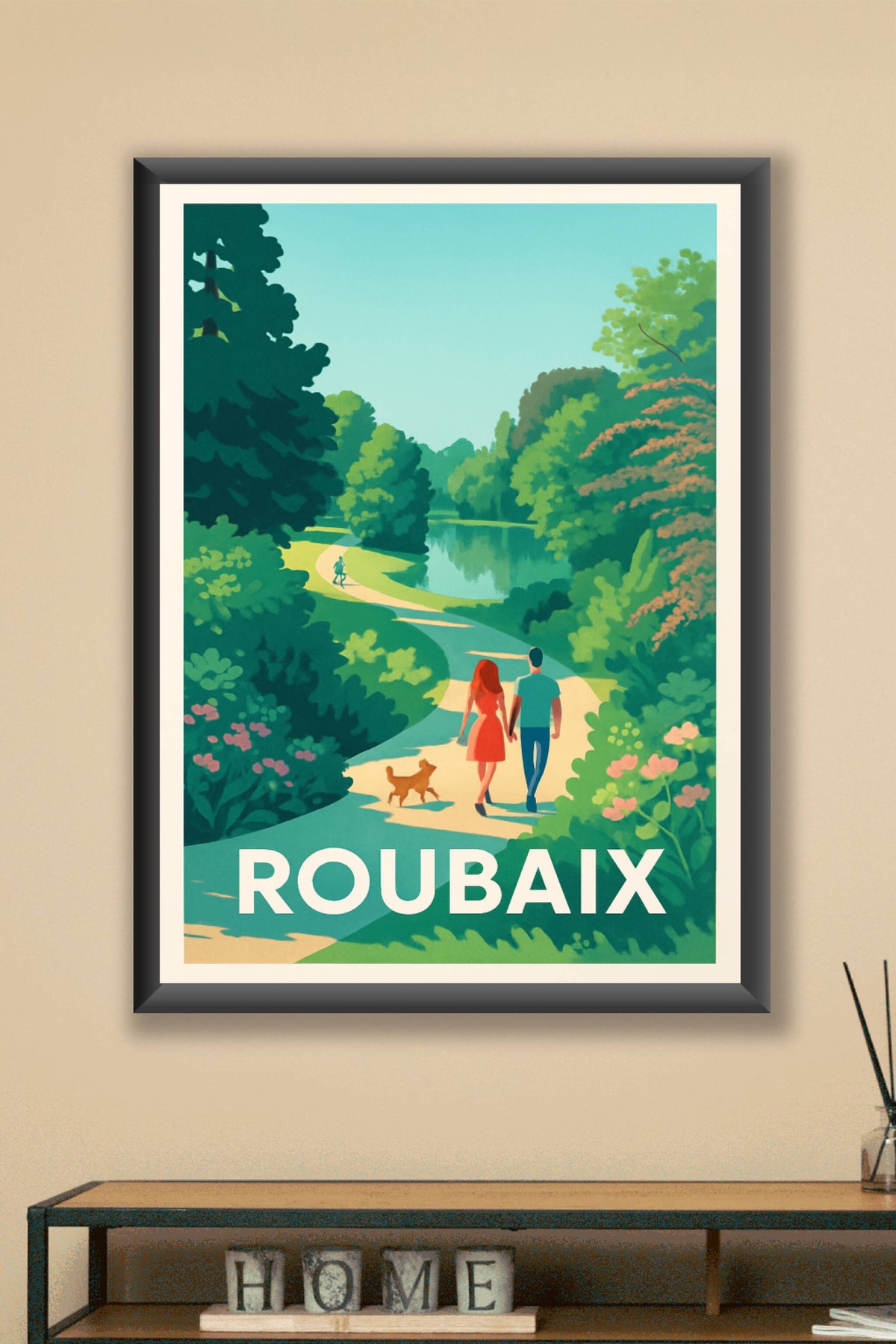 Affiche Roubaix — Promenade bucolique en duo · poster d'art de Roubaix