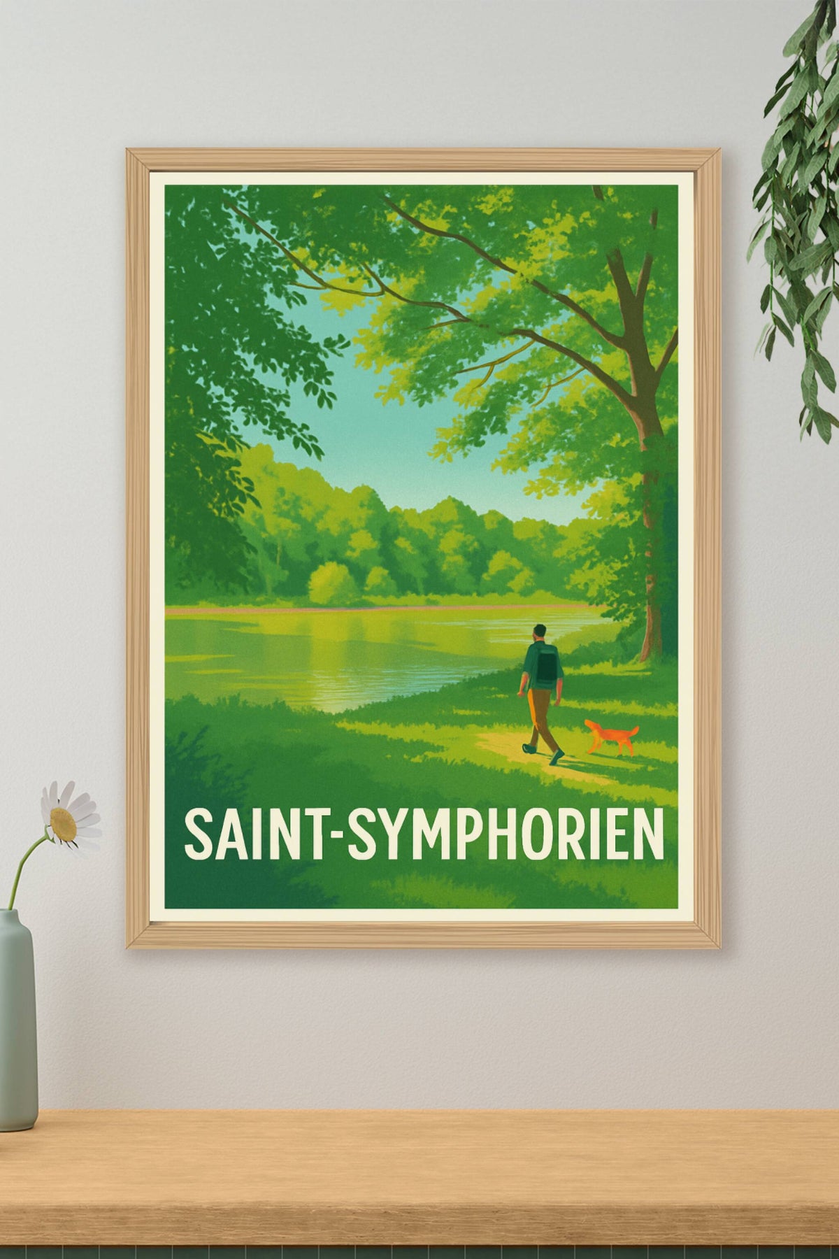 Affiche Saint-Symphorien — Promenade bucolique au bord de l'eau · poster d'art de Saint-Symphorien