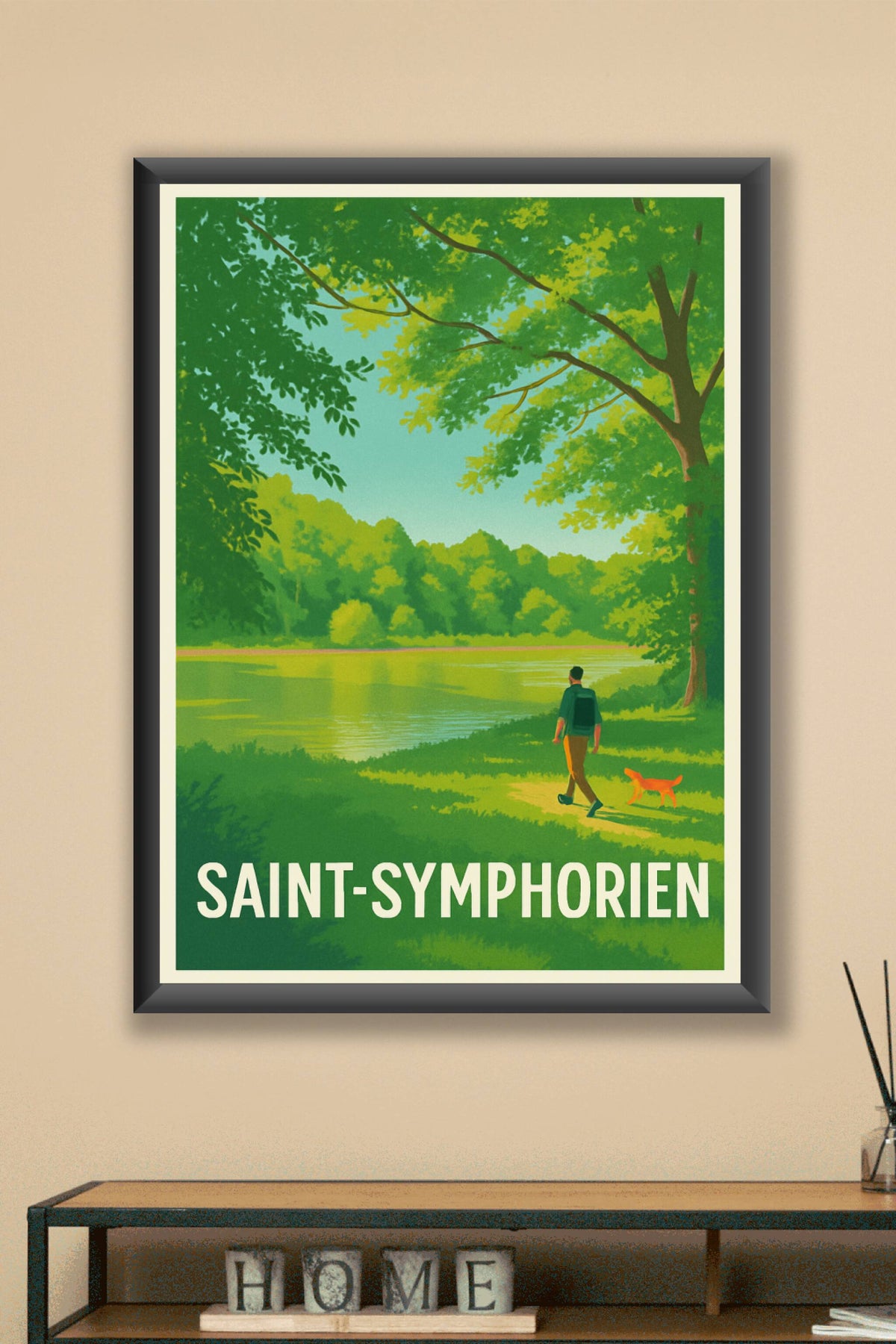 Affiche Saint-Symphorien — Promenade bucolique au bord de l'eau · poster d'art de Saint-Symphorien