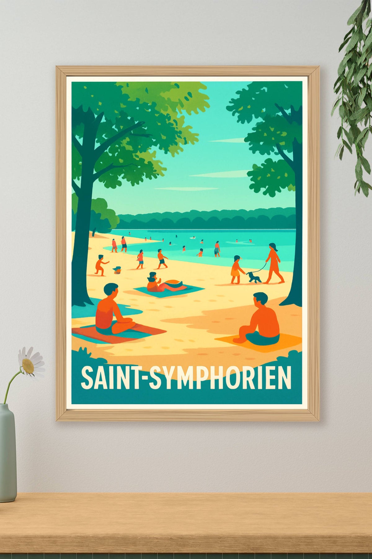 Affiche Saint-Symphorien — Détente et baignade au bord du lac · poster d'art de Saint-Symphorien