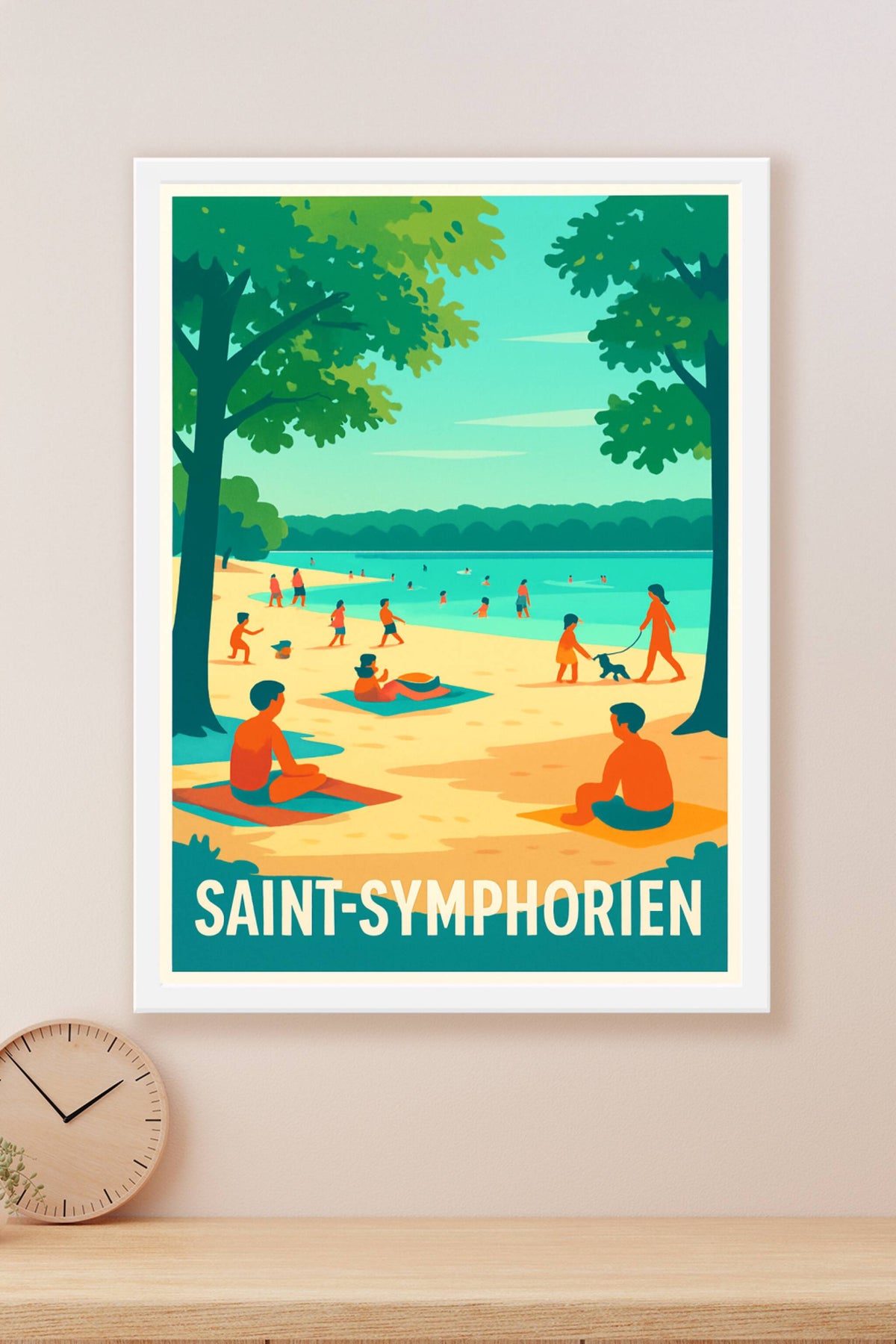 Affiche Saint-Symphorien — Détente et baignade au bord du lac · poster d'art de Saint-Symphorien