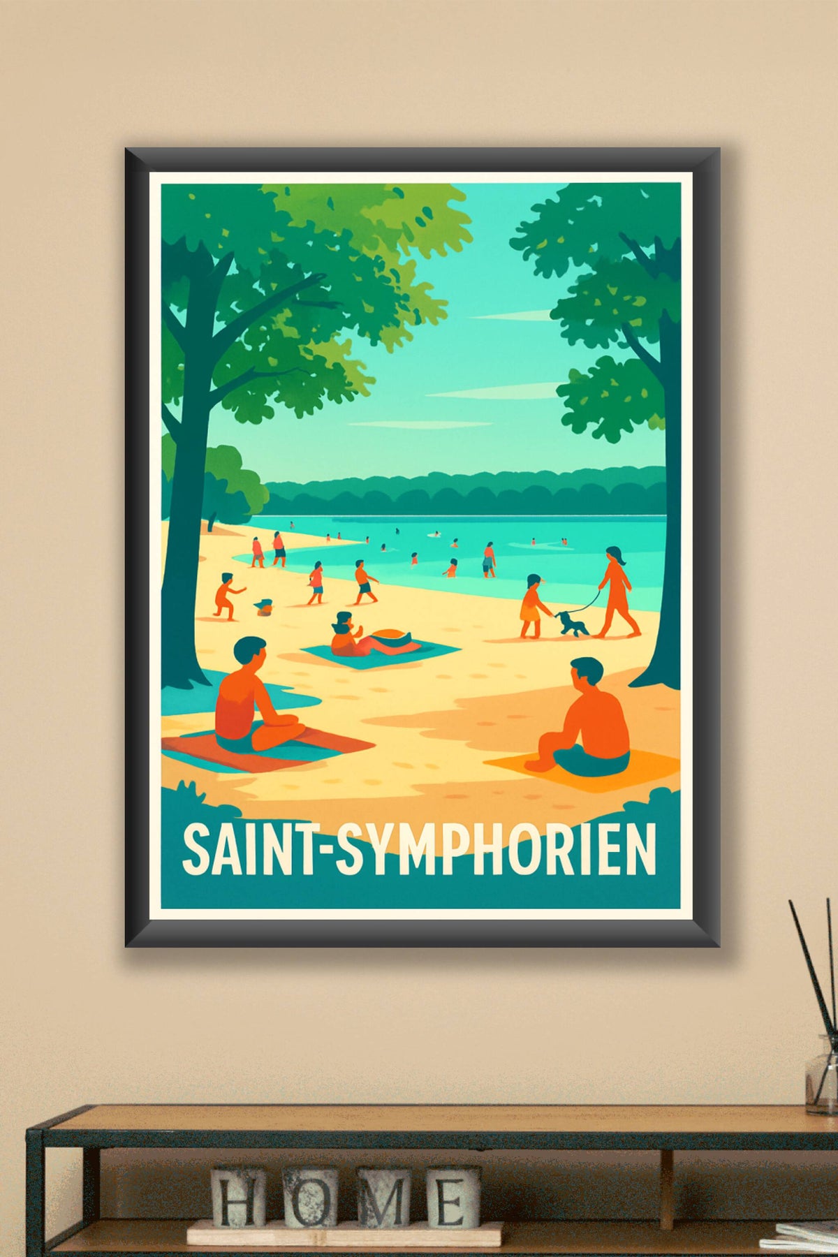 Affiche Saint-Symphorien — Détente et baignade au bord du lac · poster d'art de Saint-Symphorien