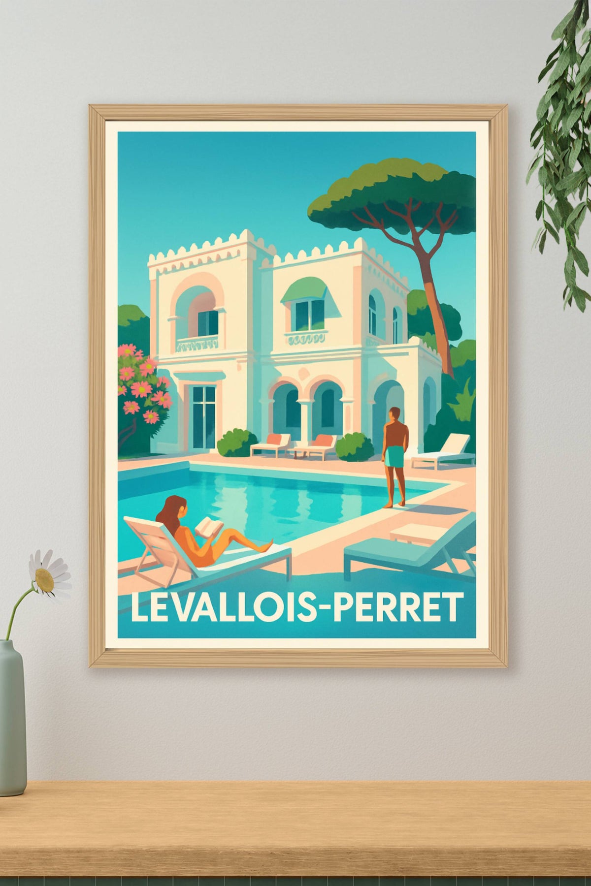Affiche Levallois-Perret — Évasion et Sérénité au Bord de la Piscine · poster d'art de Levallois-Perret