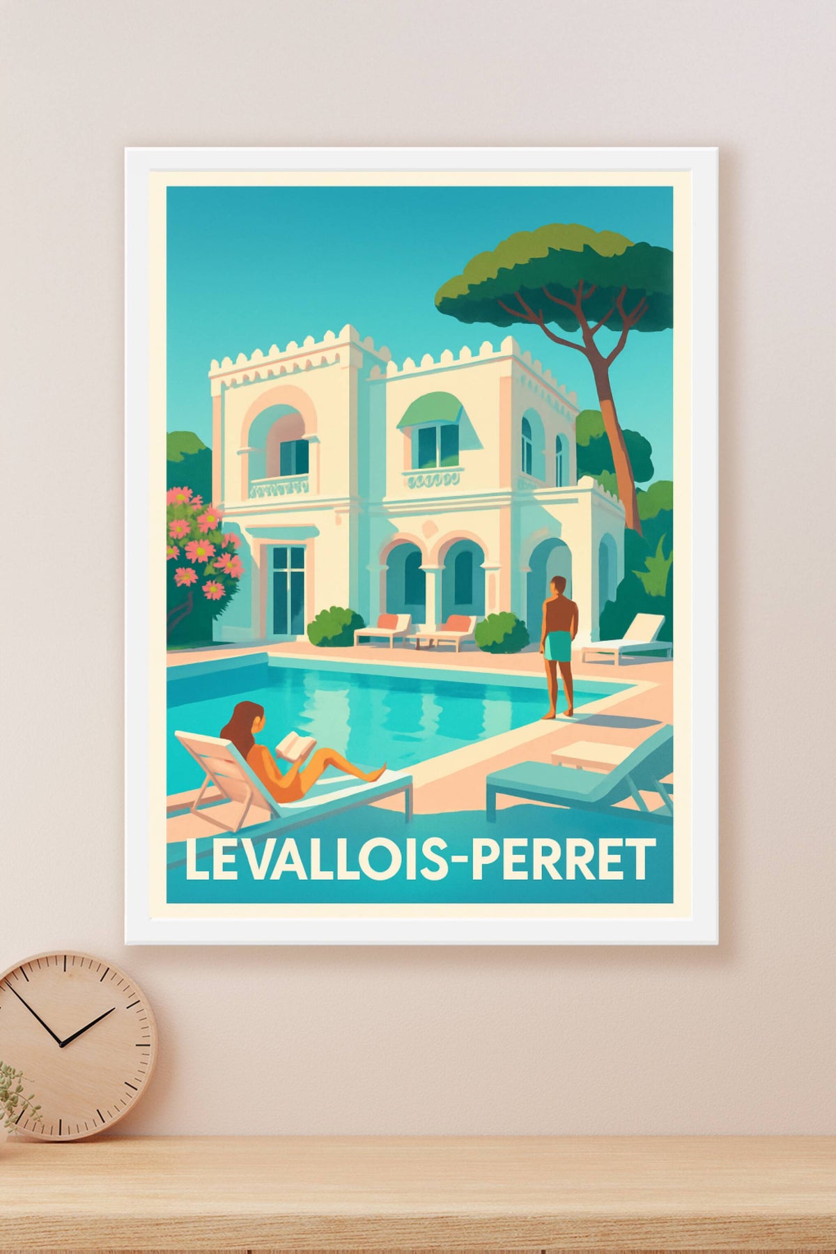 Affiche Levallois-Perret — Évasion et Sérénité au Bord de la Piscine · poster d'art de Levallois-Perret