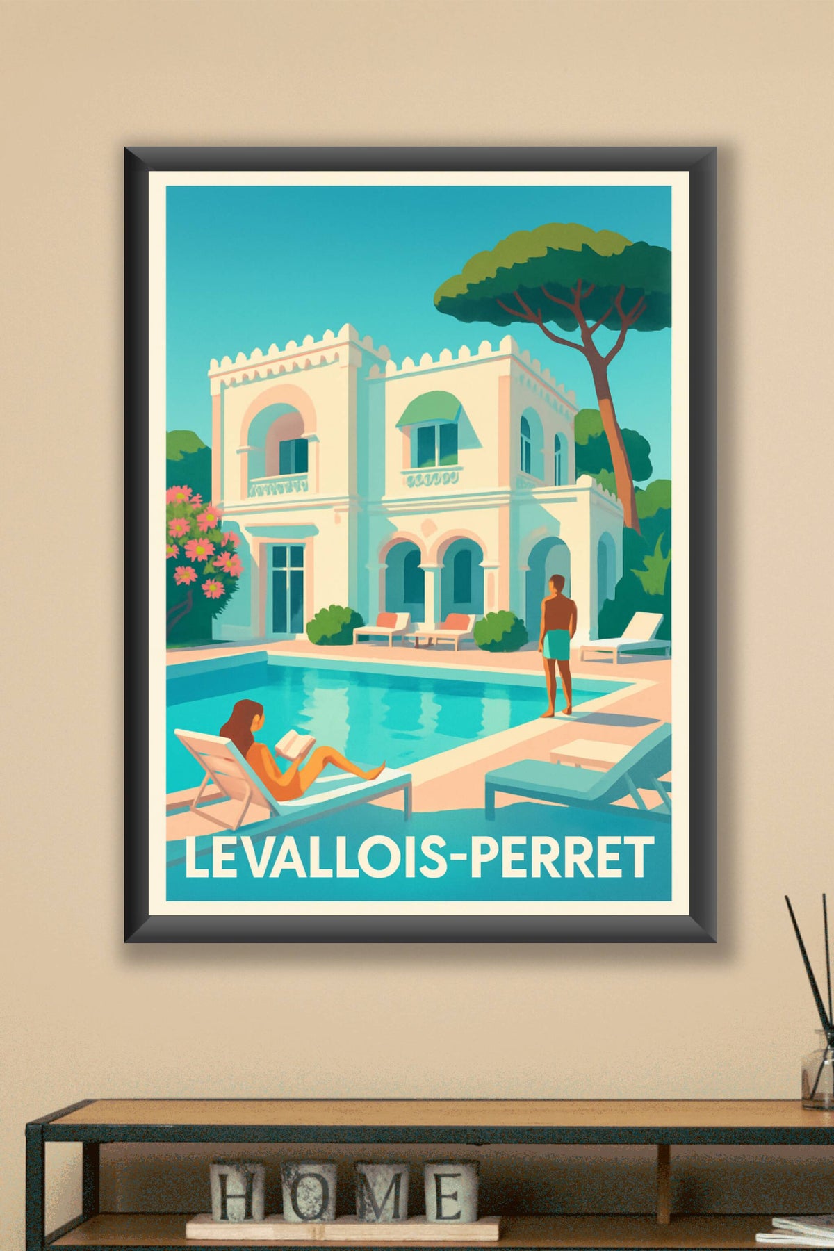 Affiche Levallois-Perret — Évasion et Sérénité au Bord de la Piscine · poster d'art de Levallois-Perret