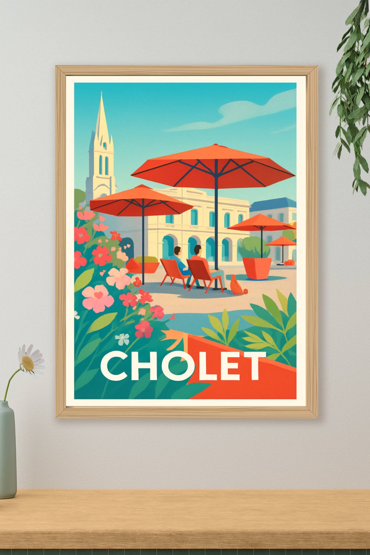 Affiche Cholet — Détente sous les parasols éclatants · poster d'art de Cholet