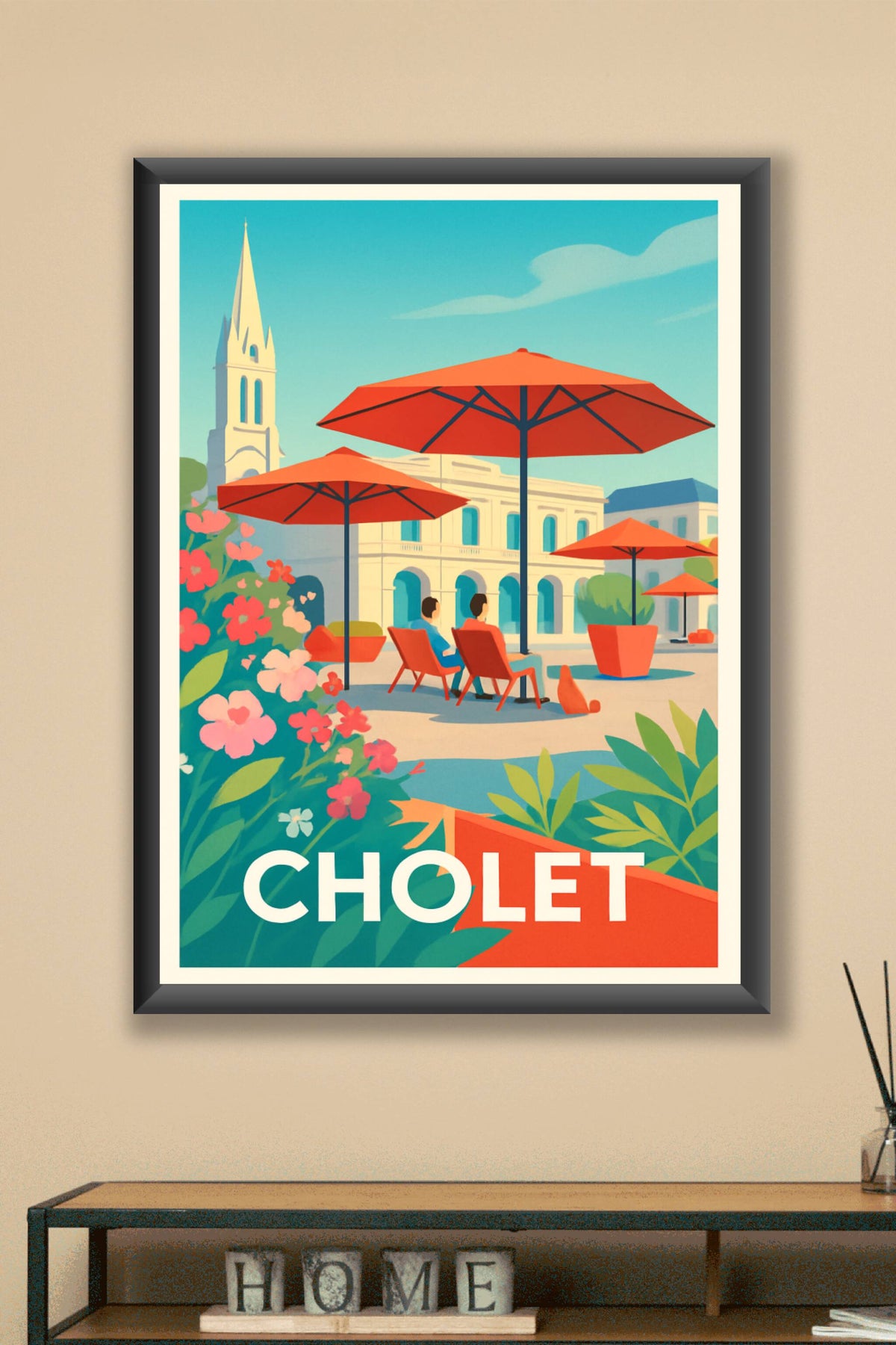 Affiche Cholet — Détente sous les parasols éclatants · poster d'art de Cholet