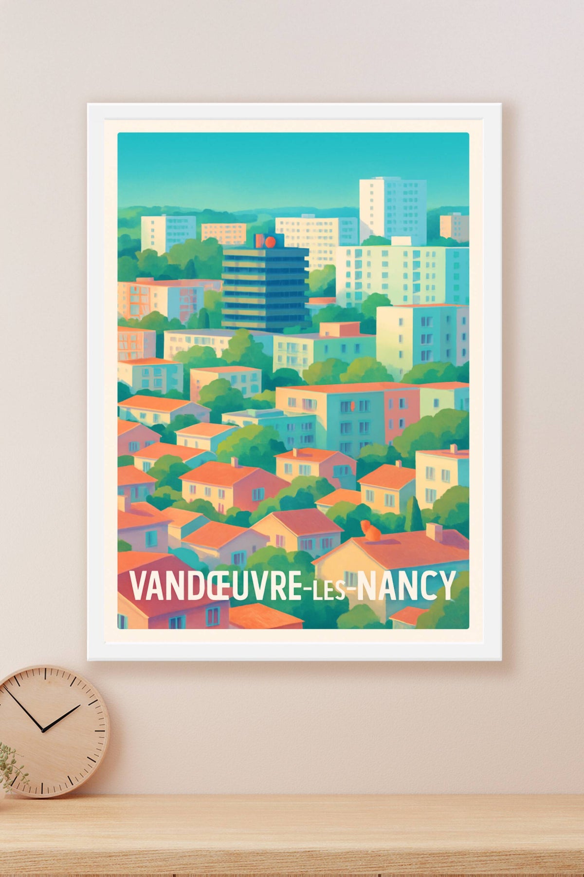 Affiche Vandœuvre-lès-Nancy — Sérénité urbaine en couleurs pastel · poster d'art de Vandœuvre-lès-Nancy