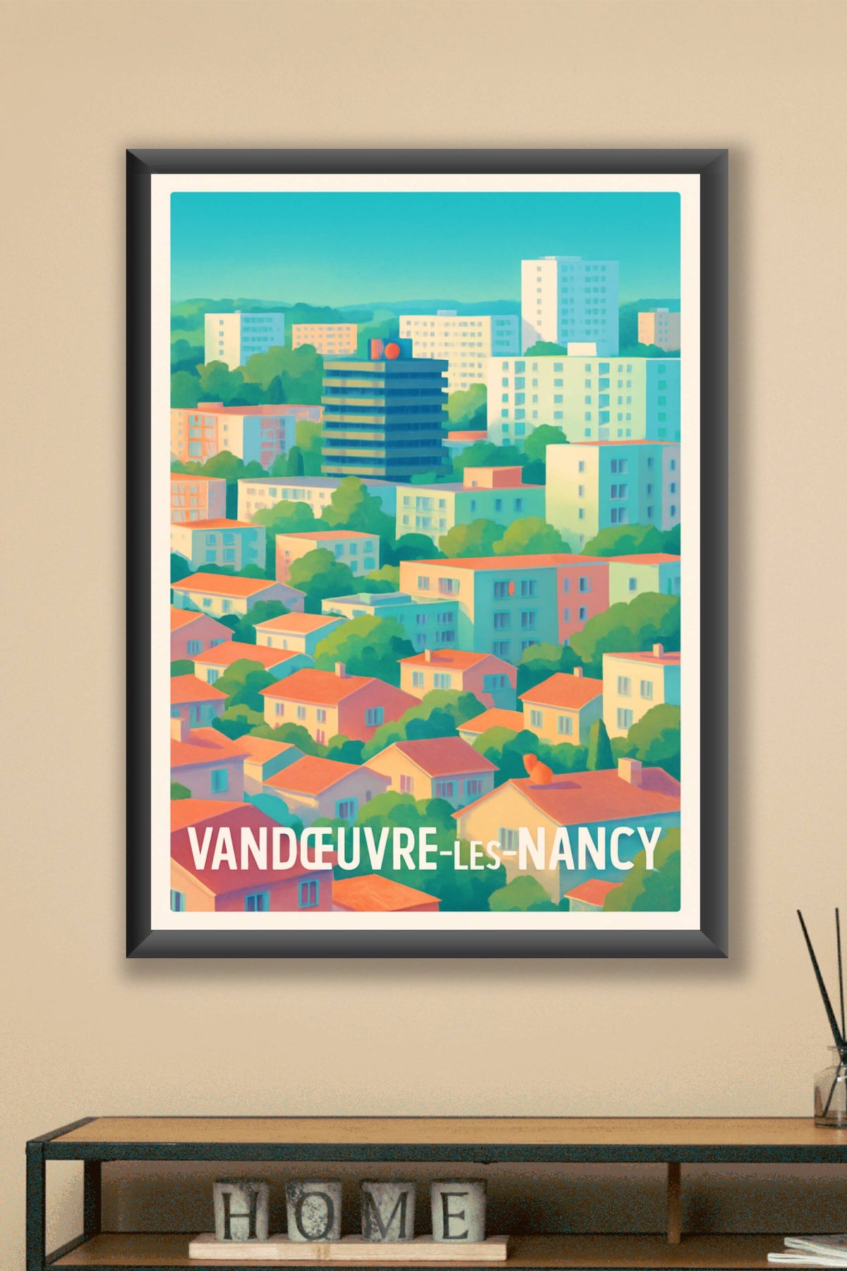 Affiche Vandœuvre-lès-Nancy — Sérénité urbaine en couleurs pastel · poster d'art de Vandœuvre-lès-Nancy