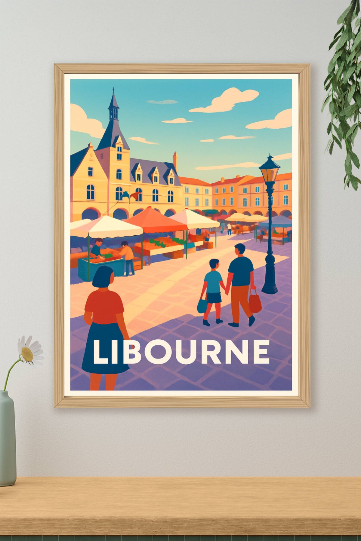 Affiche Libourne — L'animation conviviale de la place du marché · poster d'art de Libourne