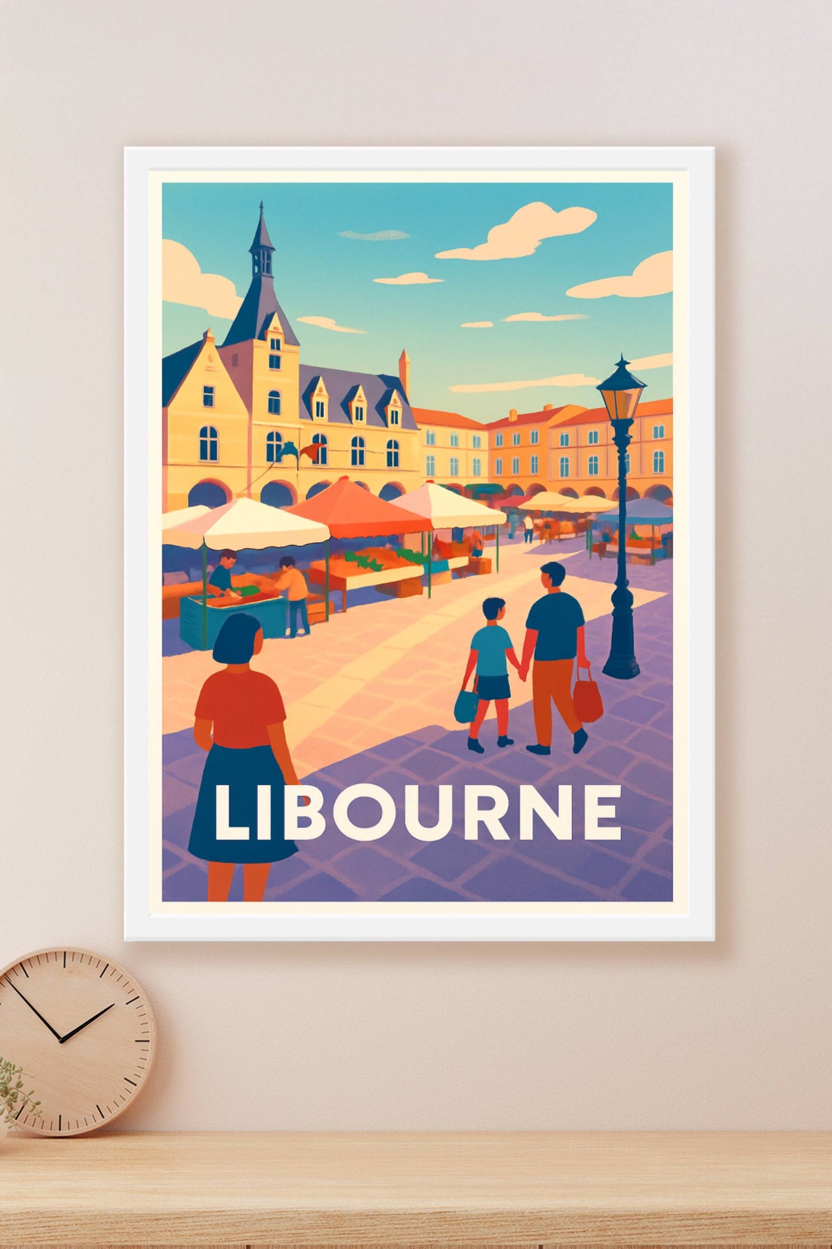 Affiche Libourne — L'animation conviviale de la place du marché · poster d'art de Libourne