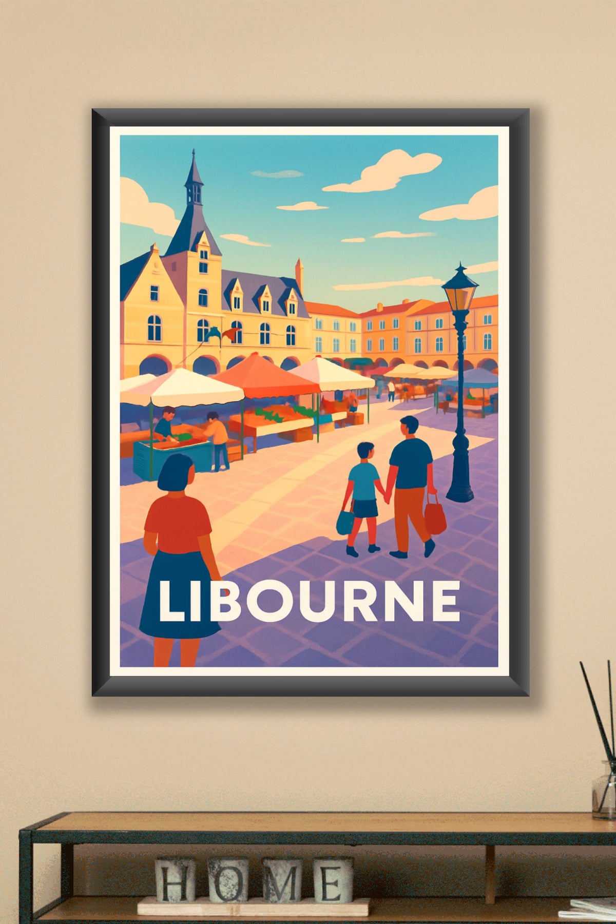 Affiche Libourne — L'animation conviviale de la place du marché · poster d'art de Libourne