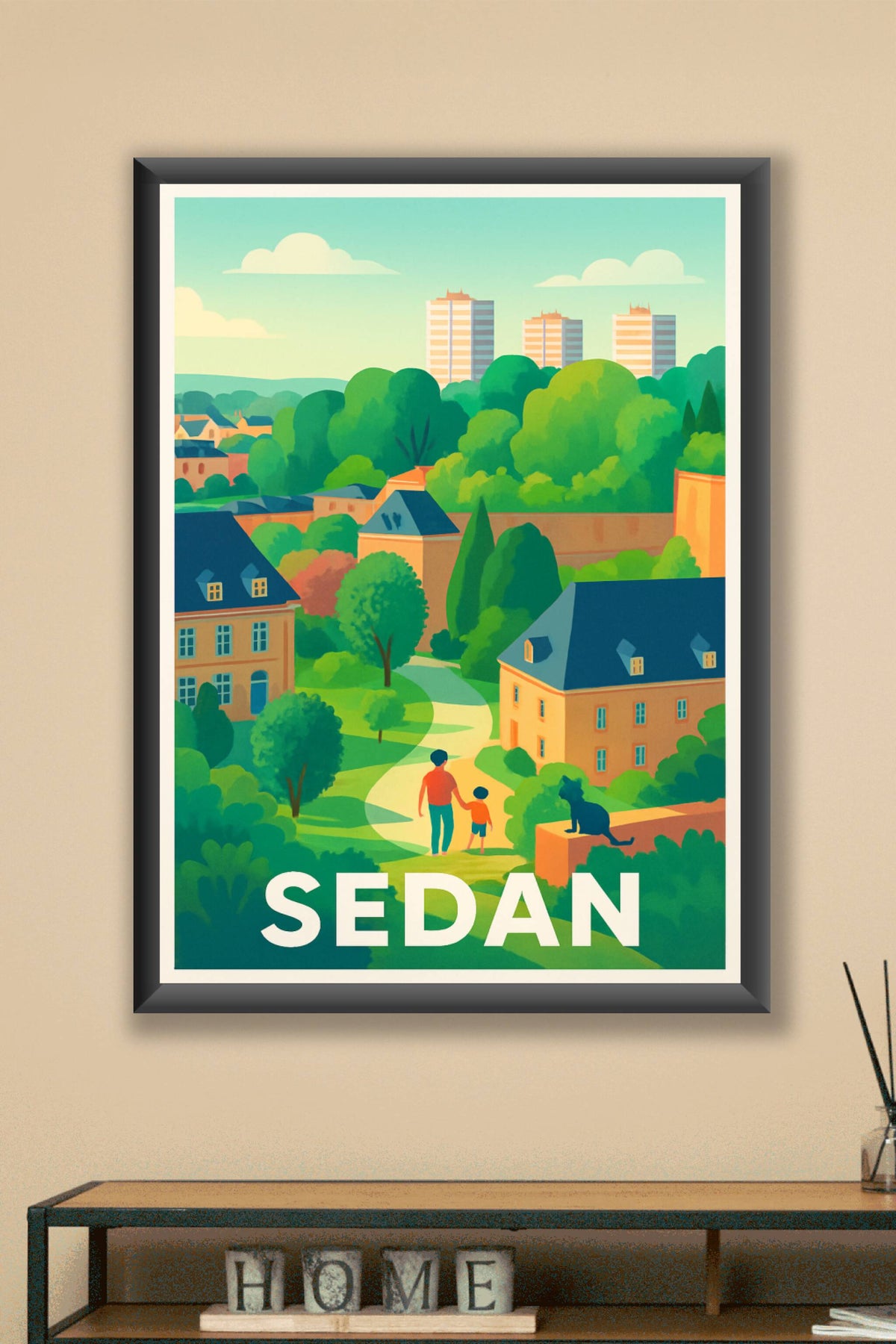 Affiche Sedan — Charme et nature au pied du Château · poster d'art de Sedan