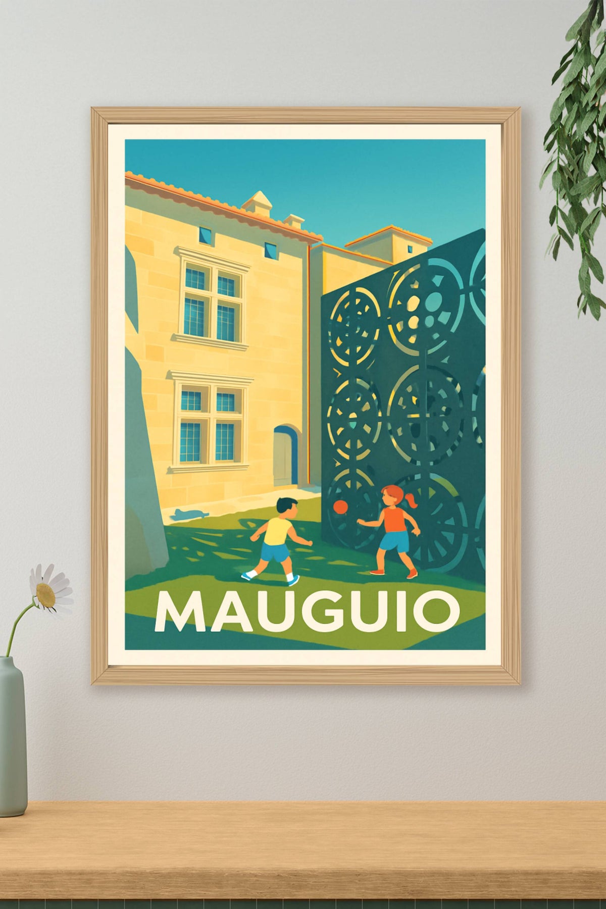 Affiche Mauguio — Une après-midi ensoleillée au cœur de la ville · poster d'art de Mauguio