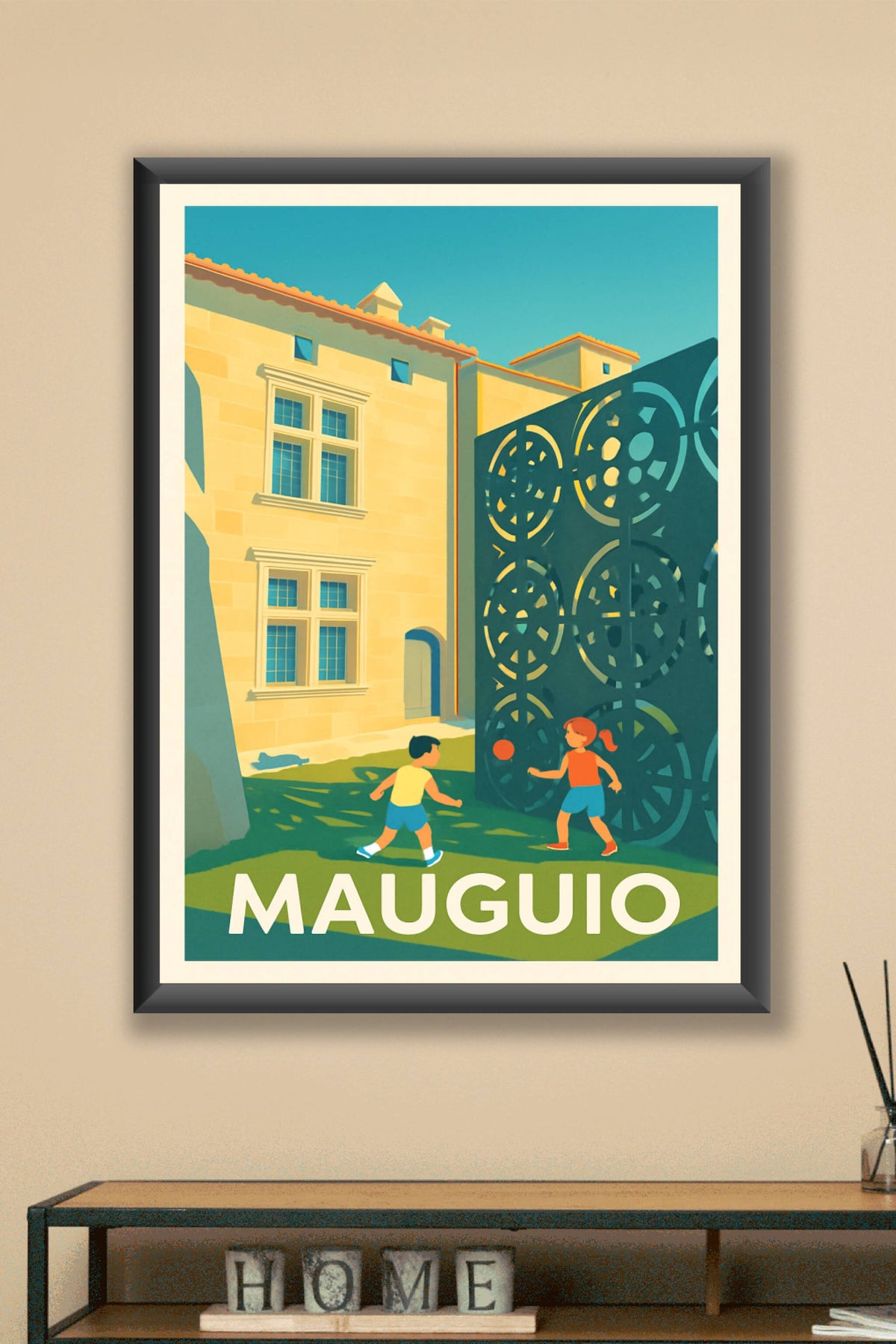Affiche Mauguio — Une après-midi ensoleillée au cœur de la ville · poster d'art de Mauguio