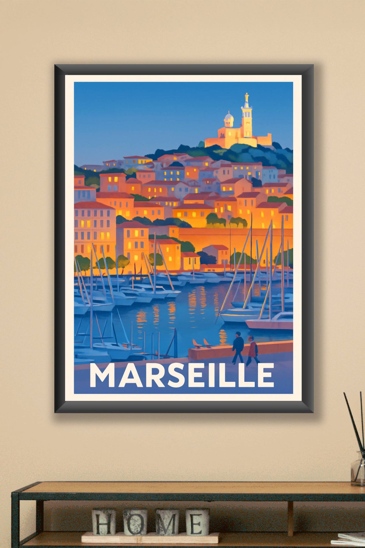Affiche Marseille — Lumières du Vieux-Port au crépuscule · poster d'art de Marseille