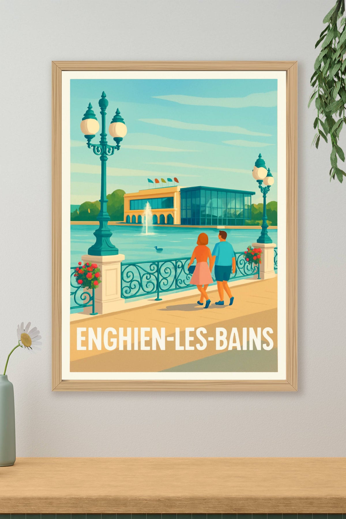 Affiche Enghien-les-Bains — Promenade romantique au bord du lac · poster d'art de Enghien-les-Bains