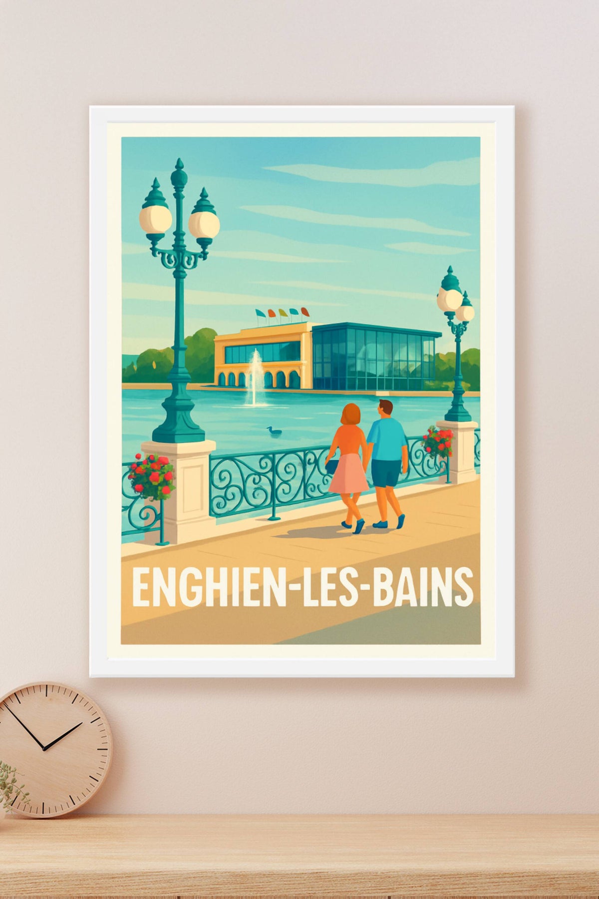 Affiche Enghien-les-Bains — Promenade romantique au bord du lac · poster d'art de Enghien-les-Bains