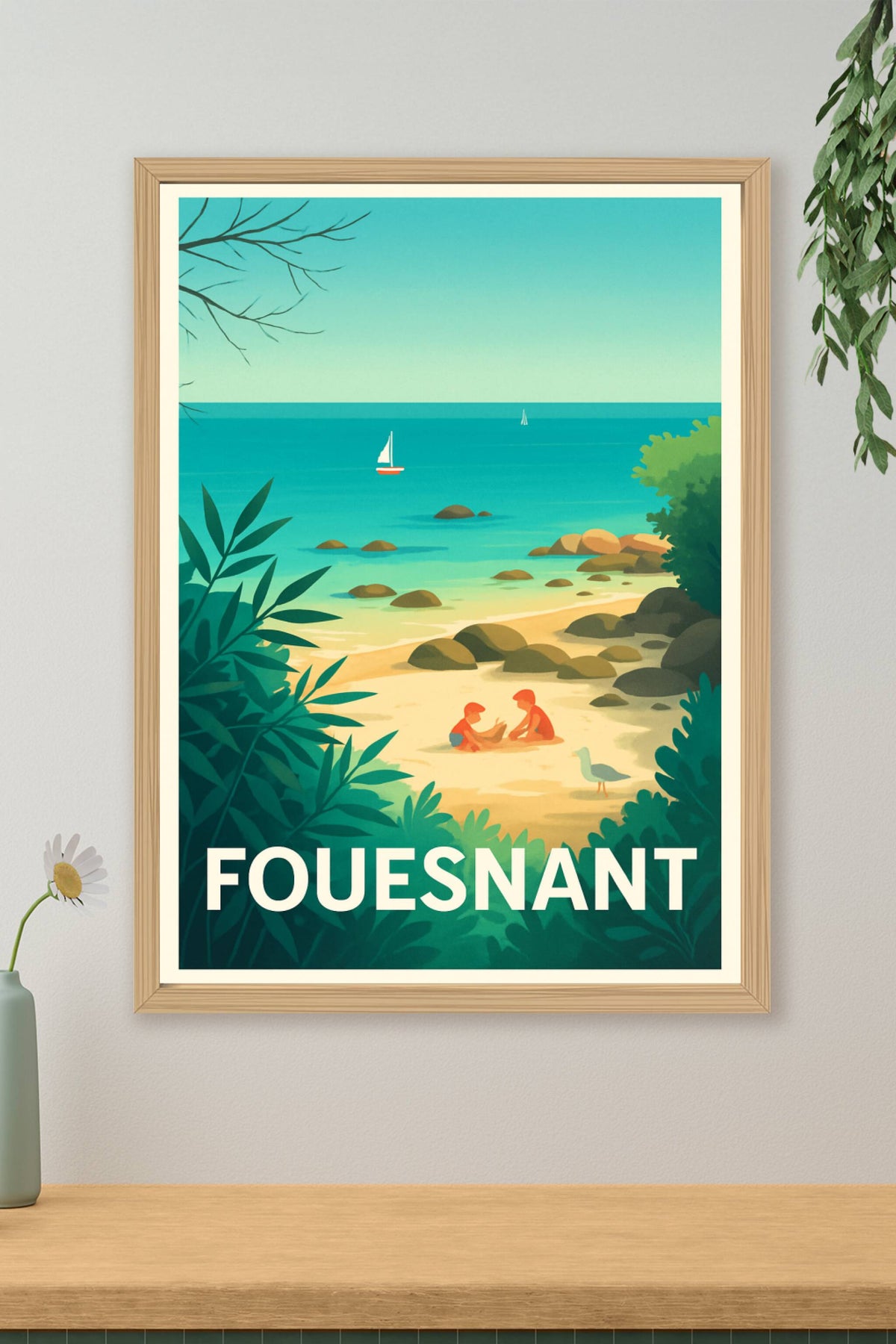 Affiche Fouesnant — Plage ensoleillée et douceur bretonne · poster d'art de Fouesnant