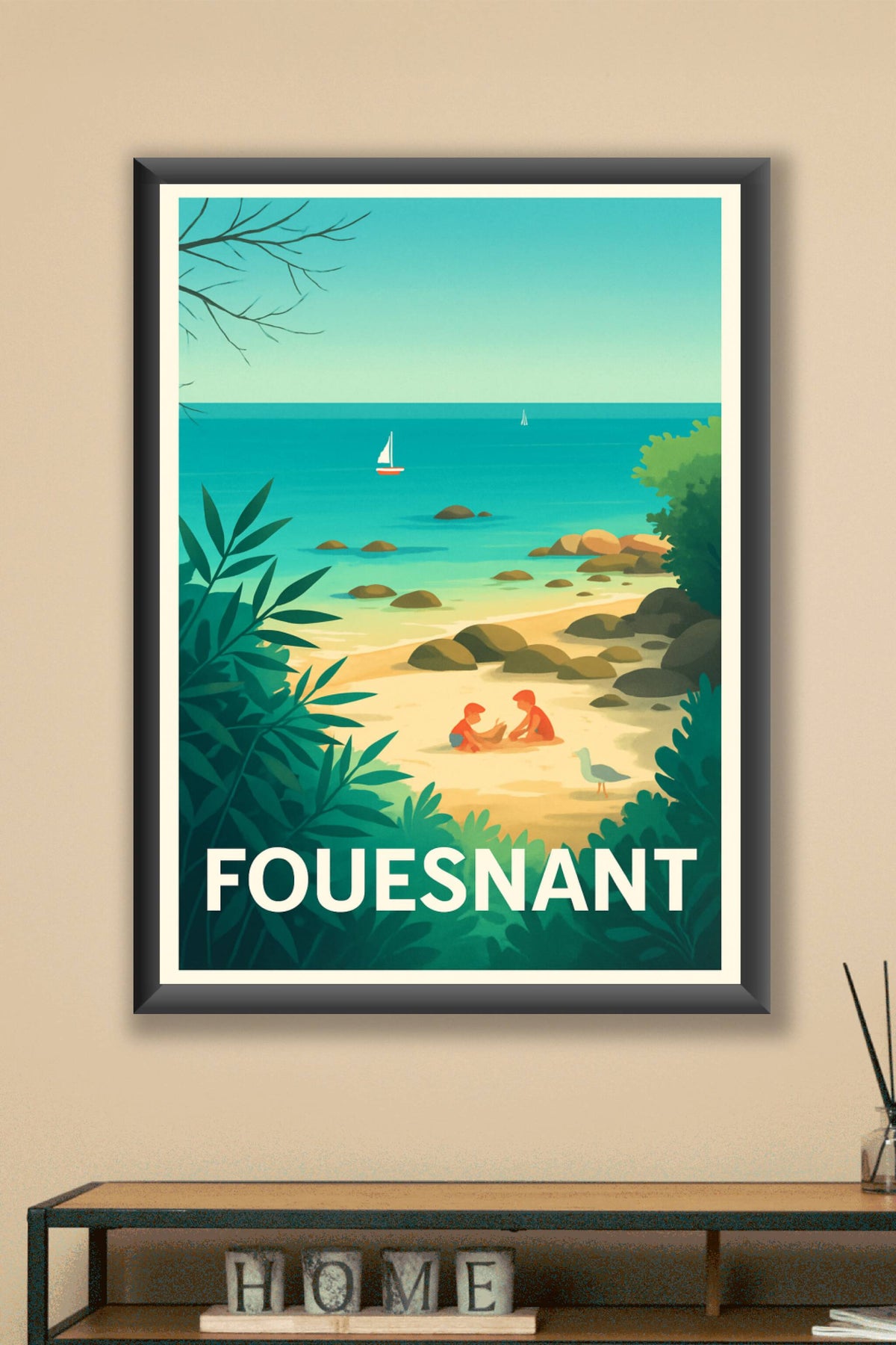 Affiche Fouesnant — Plage ensoleillée et douceur bretonne · poster d'art de Fouesnant