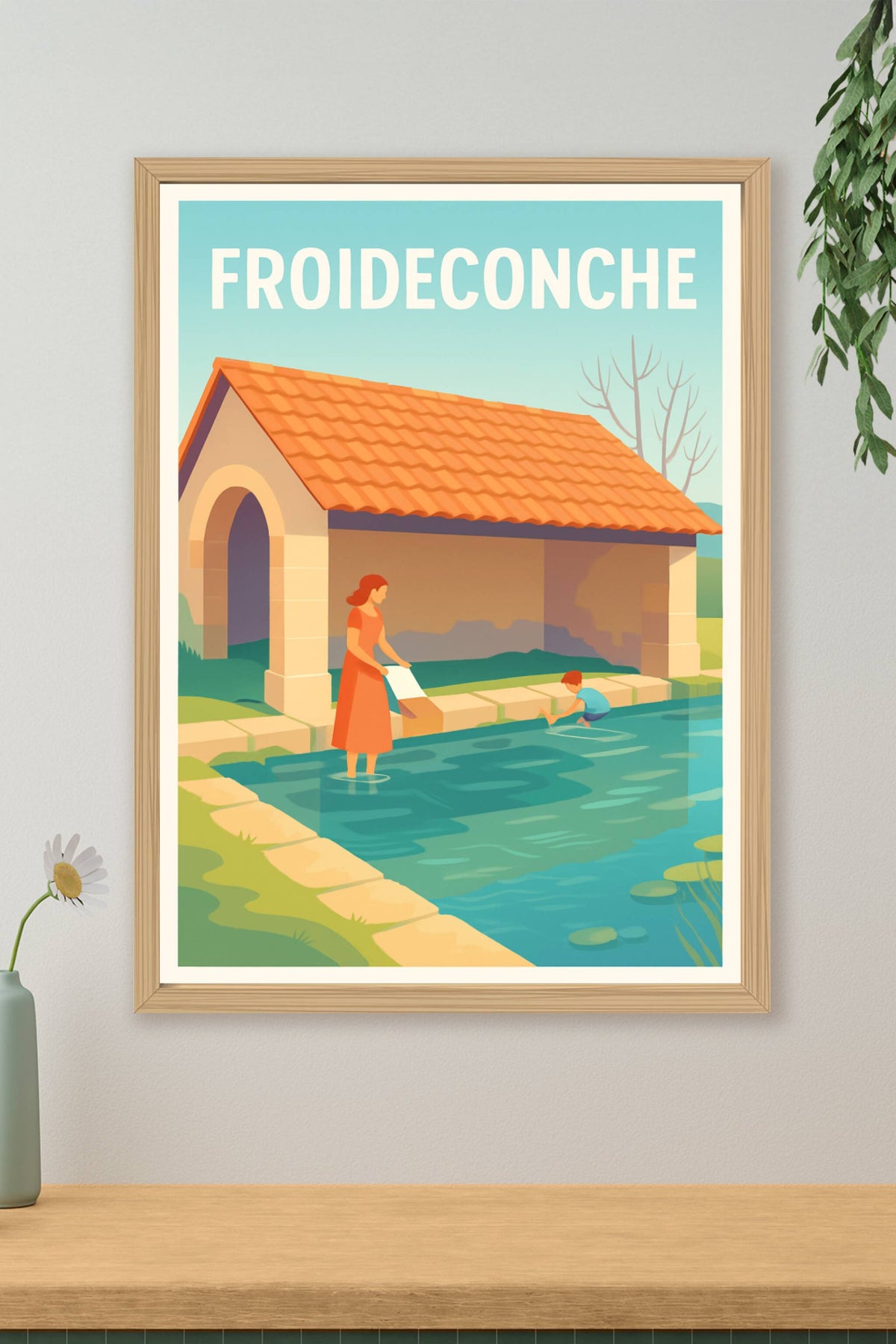 Affiche Froideconche — Charme bucolique au lavoir · poster d'art de Froideconche