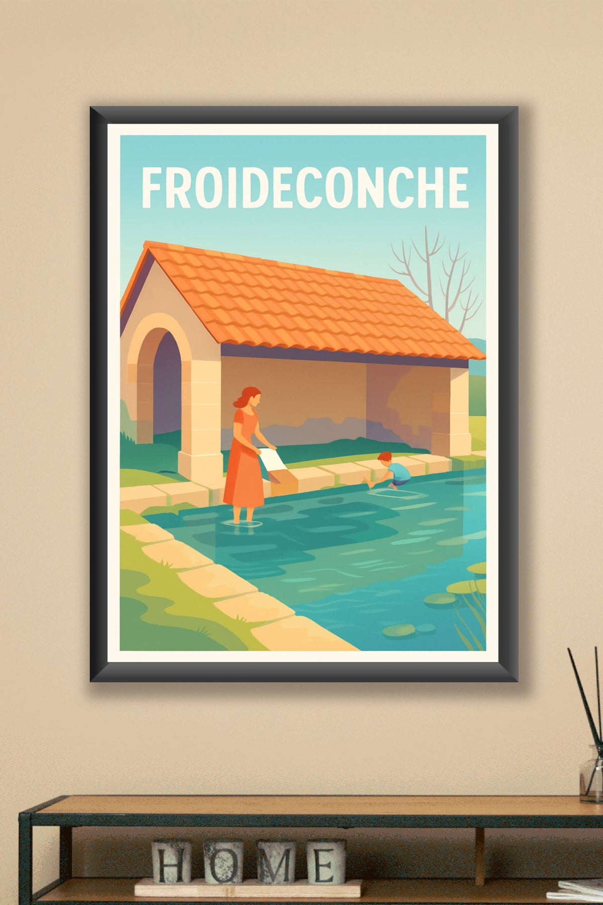 Affiche Froideconche — Charme bucolique au lavoir · poster d'art de Froideconche
