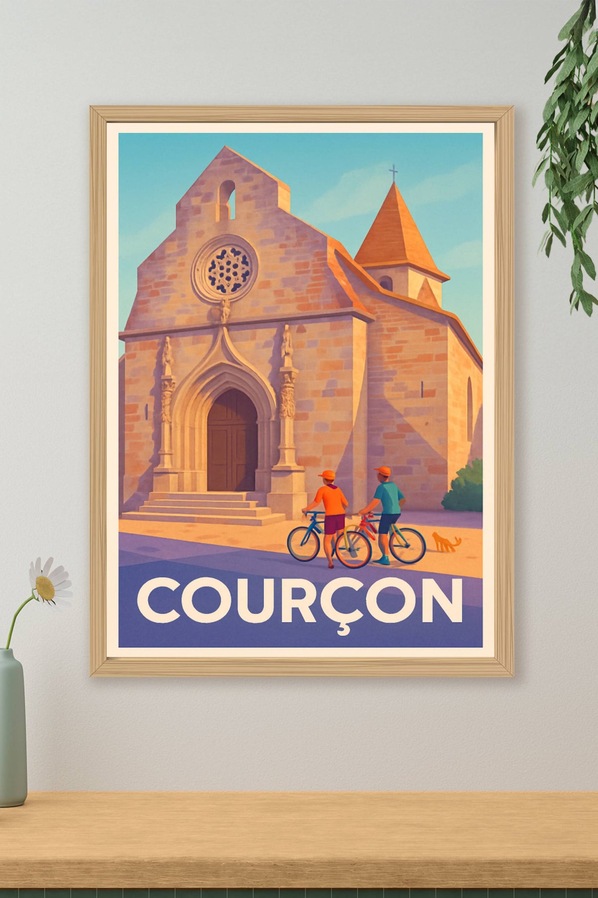 Affiche Courçon — Charme et patrimoine à vélo · poster d'art de Courçon