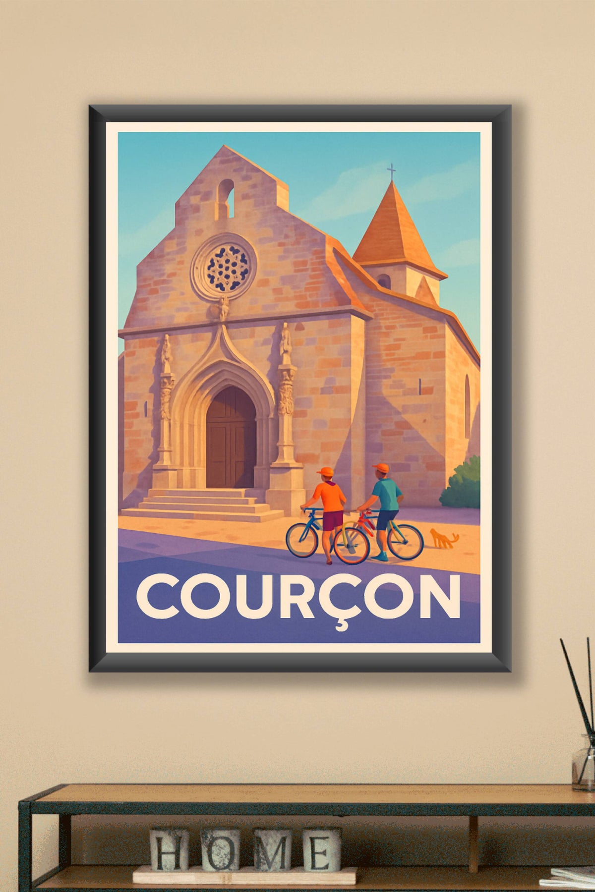 Affiche Courçon — Charme et patrimoine à vélo · poster d'art de Courçon