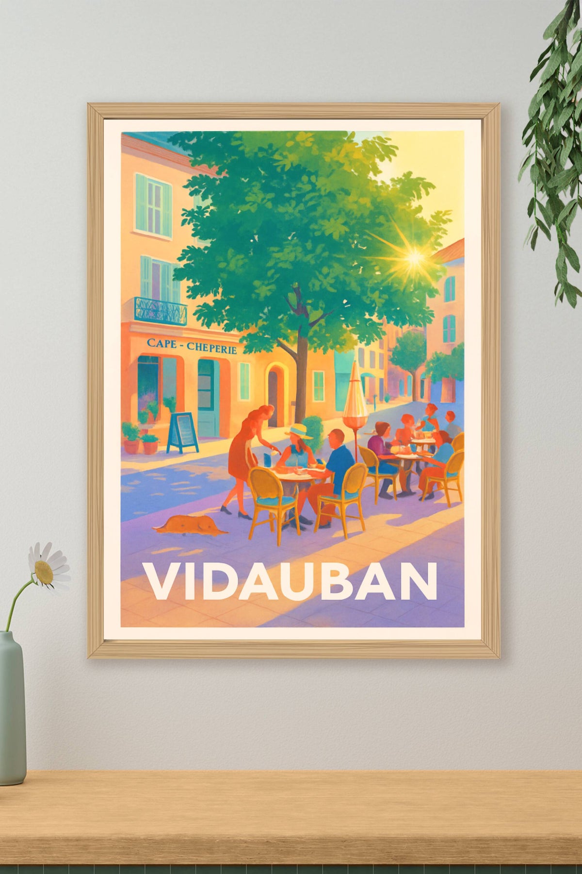 Affiche Vidauban — Ambiance ensoleillée au café du village · poster d'art de Vidauban