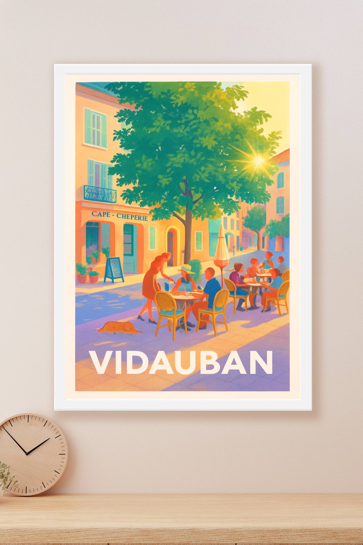 Affiche Vidauban — Ambiance ensoleillée au café du village · poster d'art de Vidauban