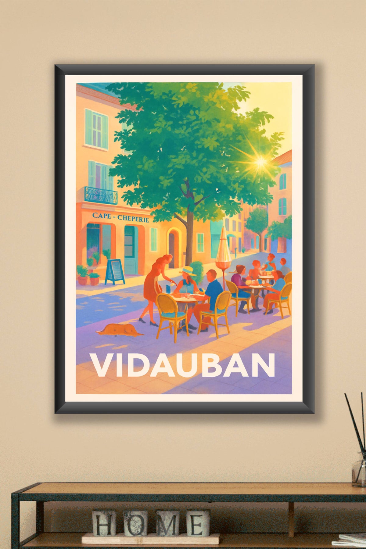 Affiche Vidauban — Ambiance ensoleillée au café du village · poster d'art de Vidauban