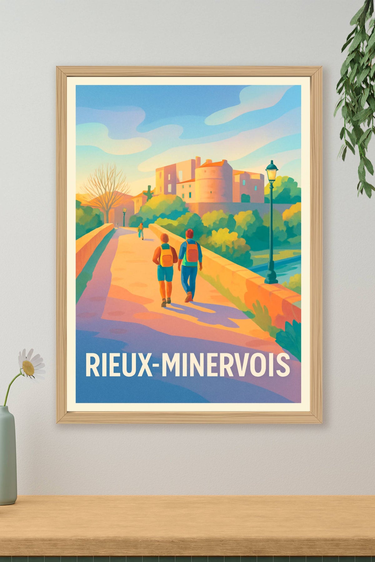 Affiche Rieux-Minervois — Promenade ensoleillée au cœur de la cité · poster d'art de Rieux-Minervois