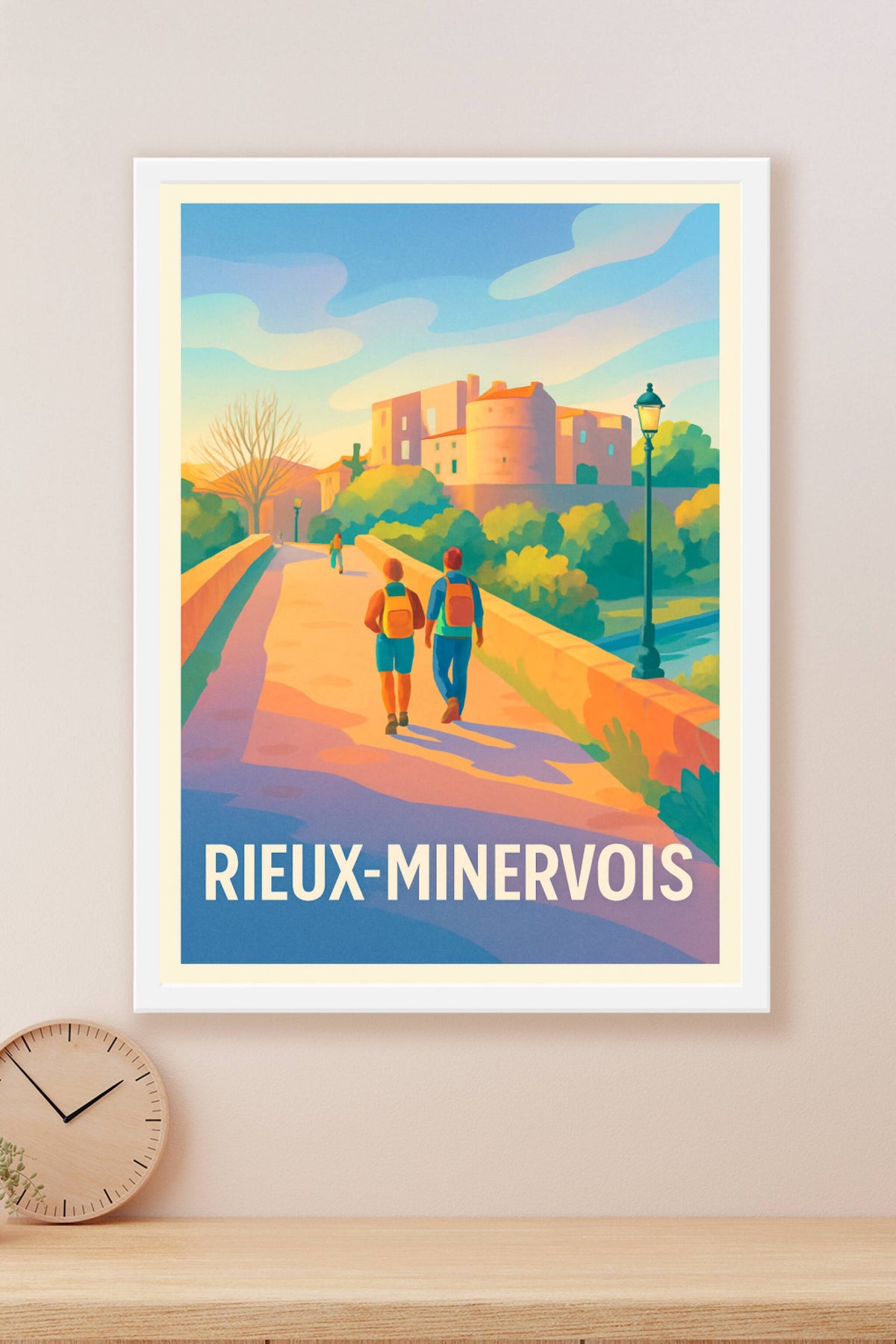 Affiche Rieux-Minervois — Promenade ensoleillée au cœur de la cité · poster d'art de Rieux-Minervois