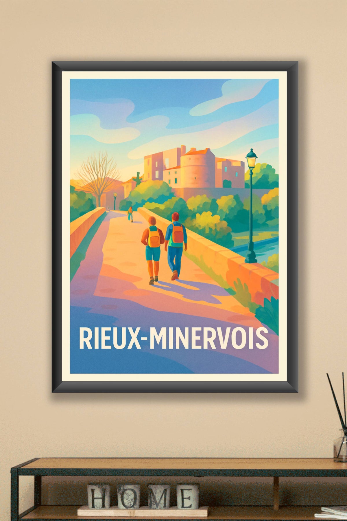 Affiche Rieux-Minervois — Promenade ensoleillée au cœur de la cité · poster d'art de Rieux-Minervois