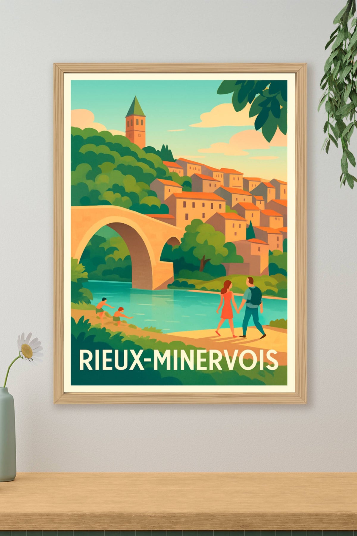 Affiche Rieux-Minervois — Charme bucolique au bord de l'eau · poster d'art de Rieux-Minervois