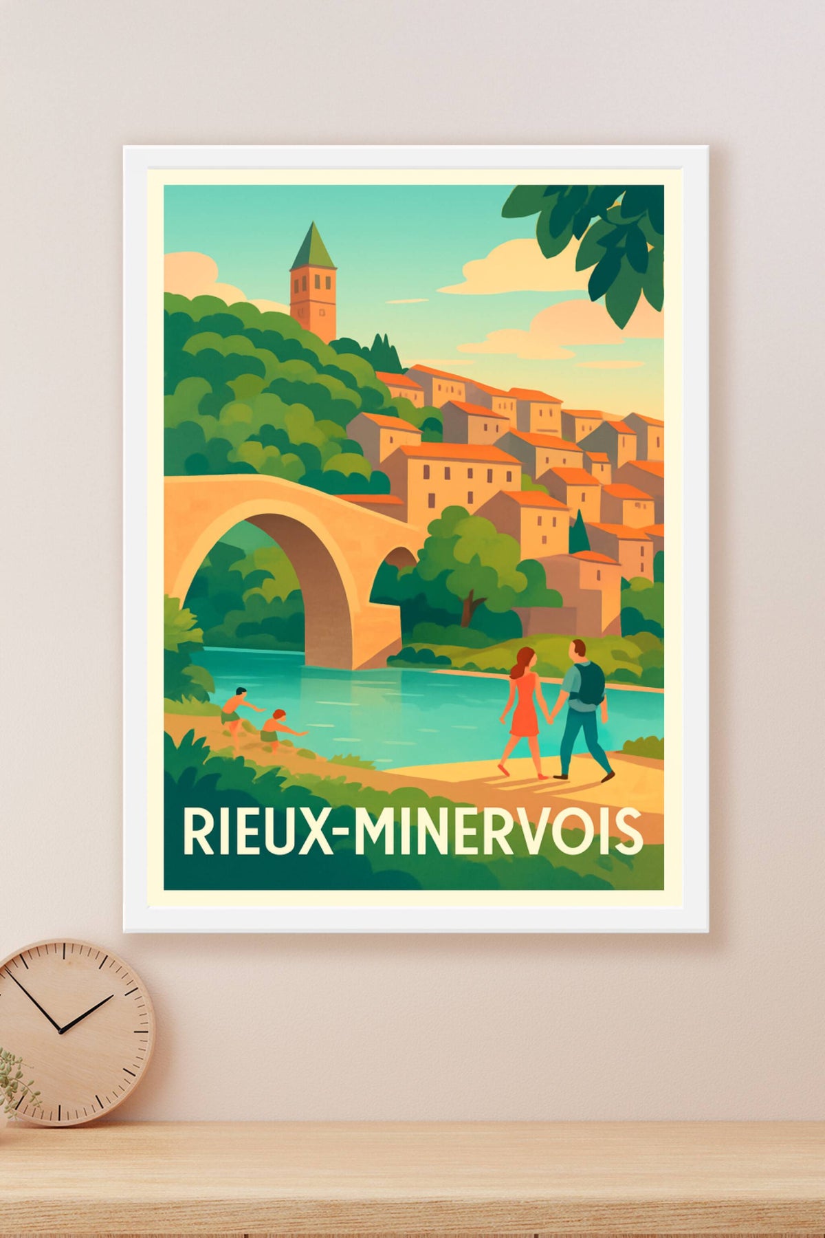 Affiche Rieux-Minervois — Charme bucolique au bord de l'eau · poster d'art de Rieux-Minervois