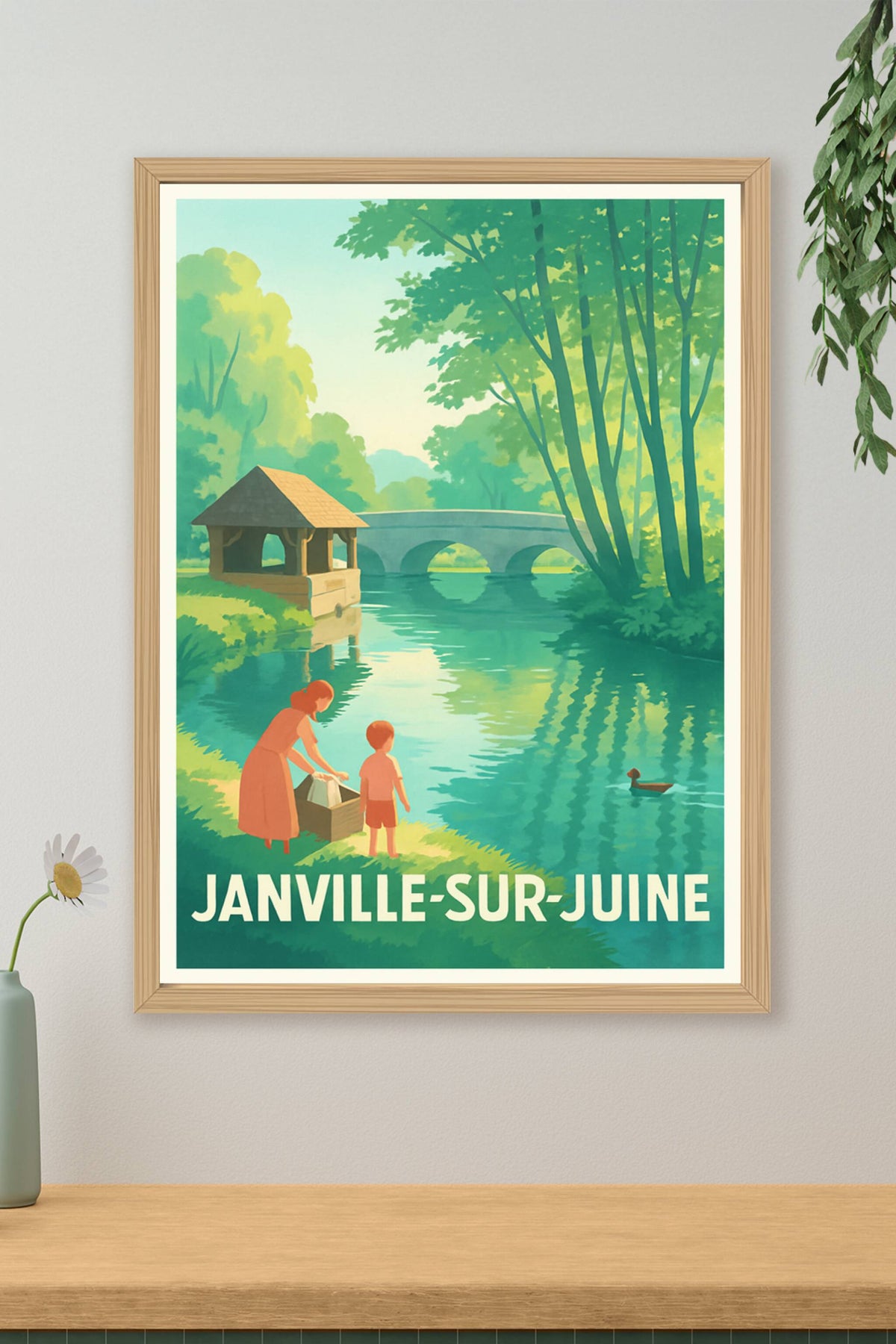 Affiche Janville-sur-Juine — Charme bucolique au fil de l'eau · poster d'art de Janville-sur-Juine