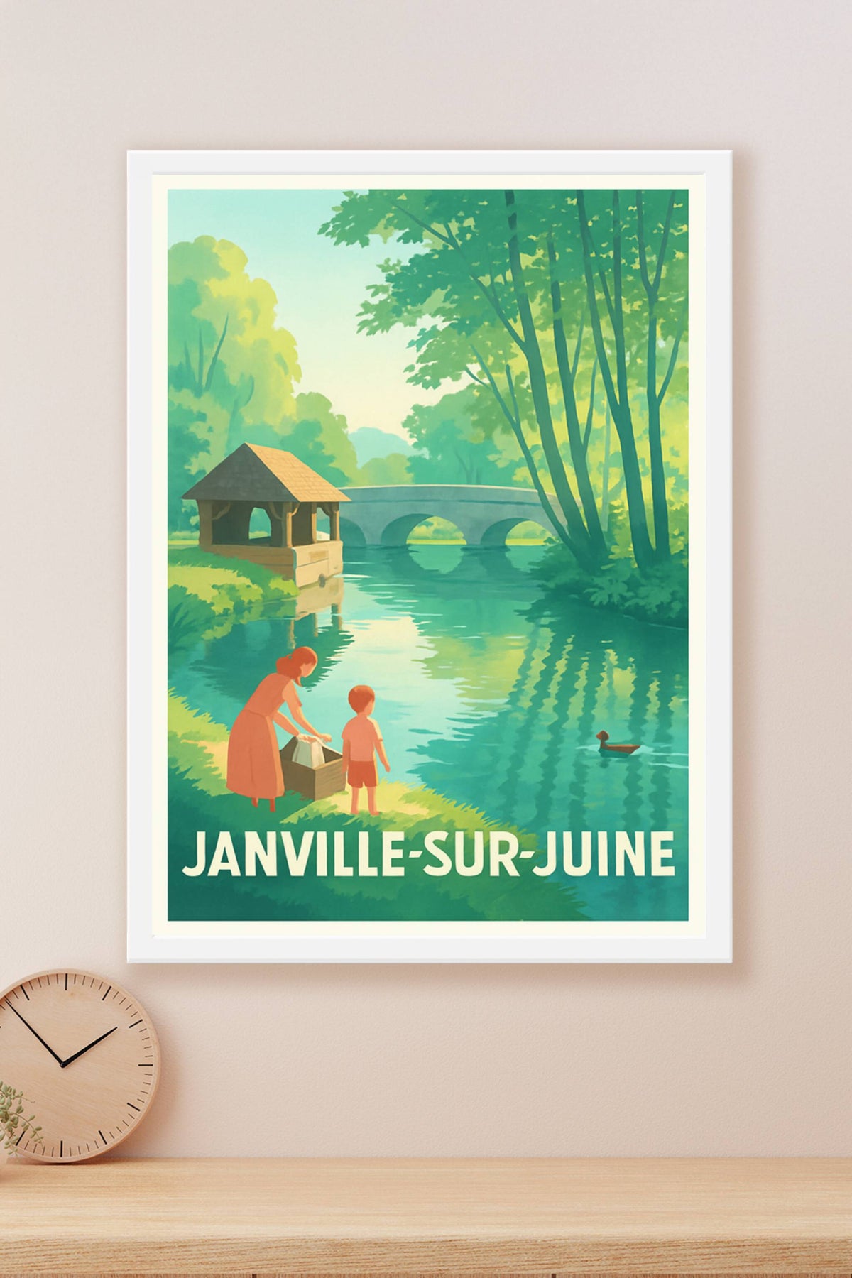 Affiche Janville-sur-Juine — Charme bucolique au fil de l'eau · poster d'art de Janville-sur-Juine
