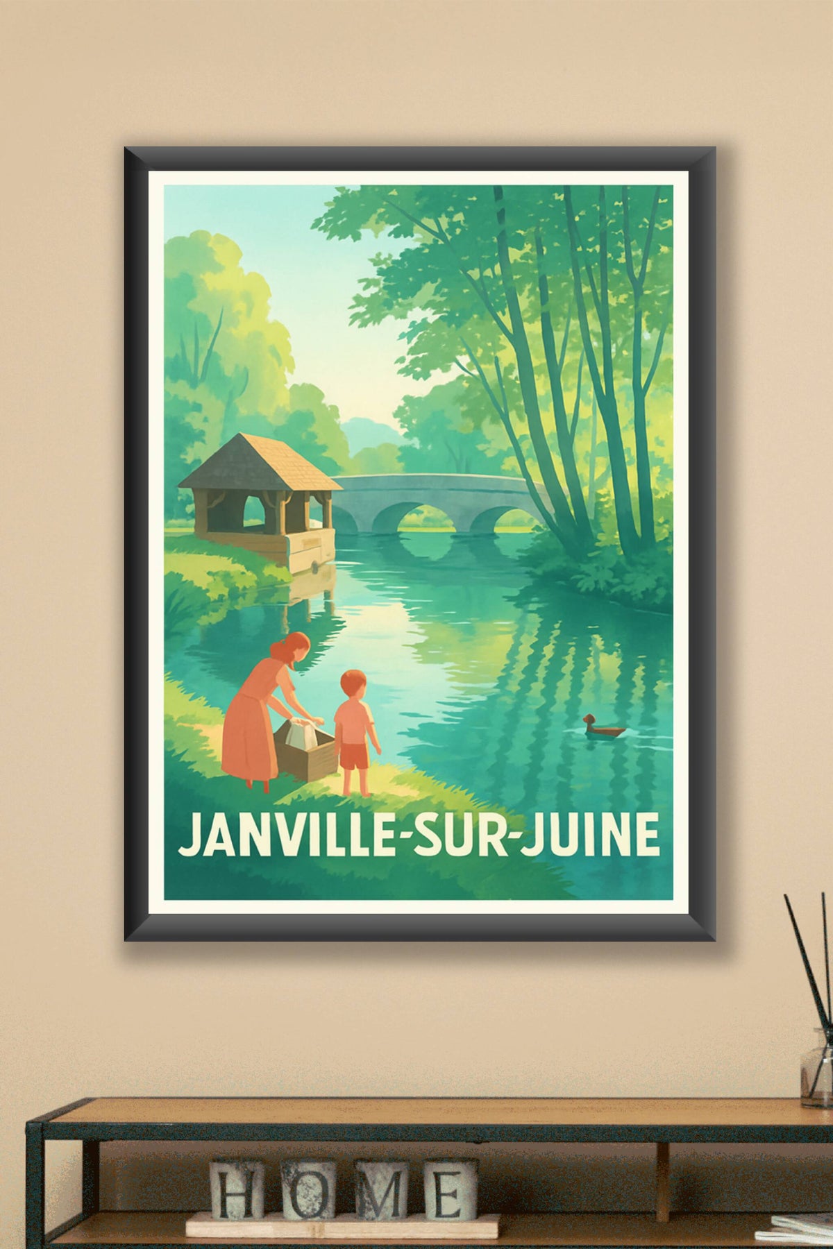 Affiche Janville-sur-Juine — Charme bucolique au fil de l'eau · poster d'art de Janville-sur-Juine
