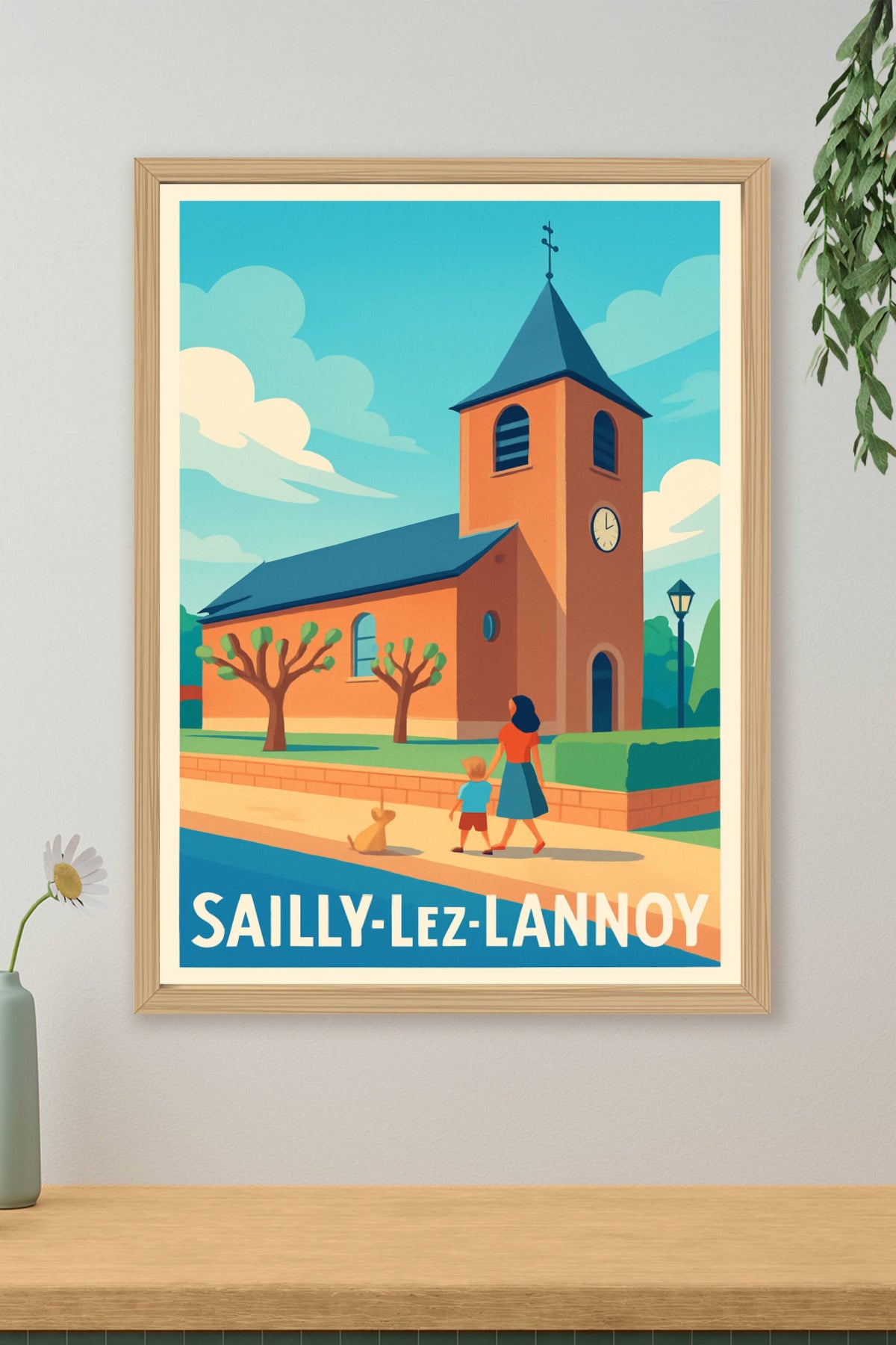 Affiche Sailly-lez-Lannoy — Charme paisible d'une église au cœur de la ville · poster d'art de Sailly-lez-Lannoy