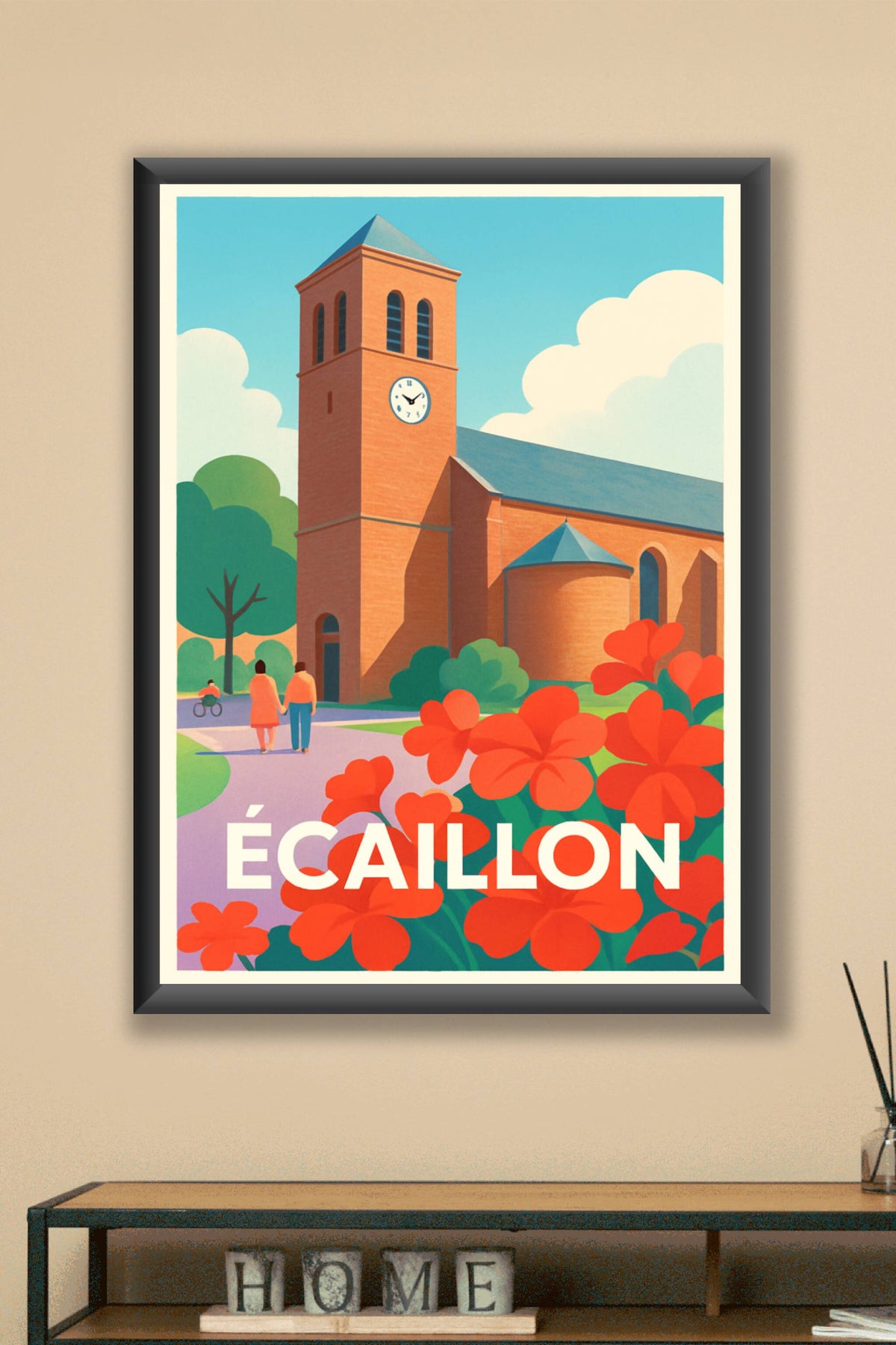Affiche Écaillon — Tranquillité et charme au fil du clocher · poster d'art de Écaillon