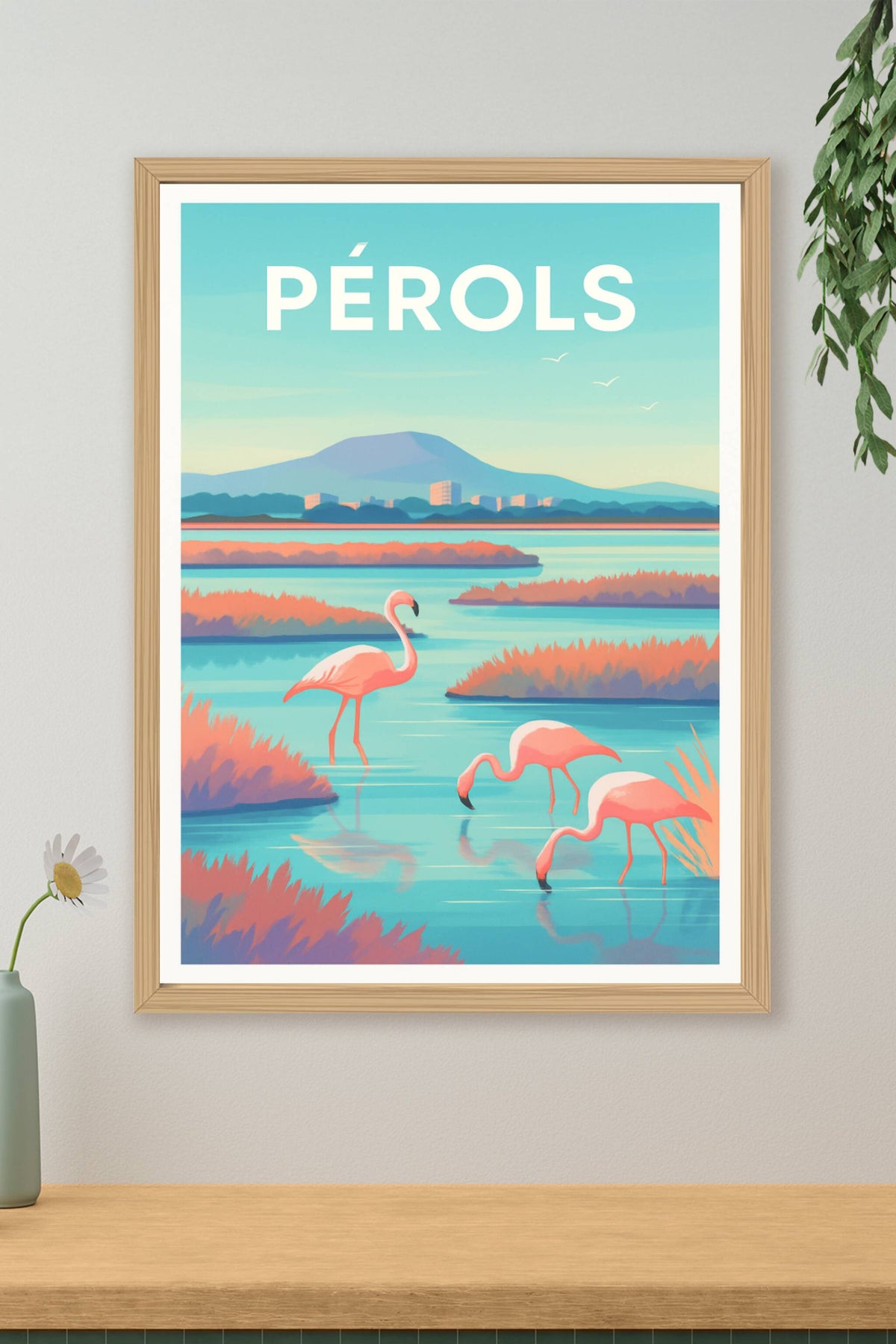 Affiche Pérols — Évasion nature et flamants roses · poster d'art de Pérols