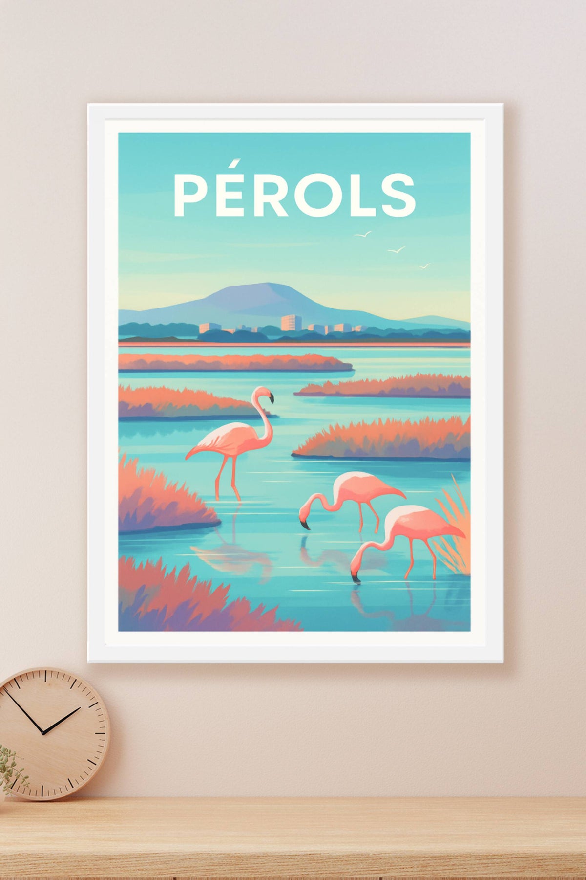 Affiche Pérols — Évasion nature et flamants roses · poster d'art de Pérols